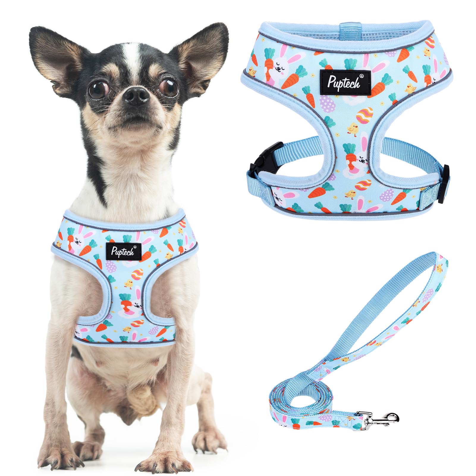Pupteck Soft Mesh Dog Harness And Leash Set Pet Puppy Cat Comfort Padded Vest No Pull Harnesses, Easter Blue, S