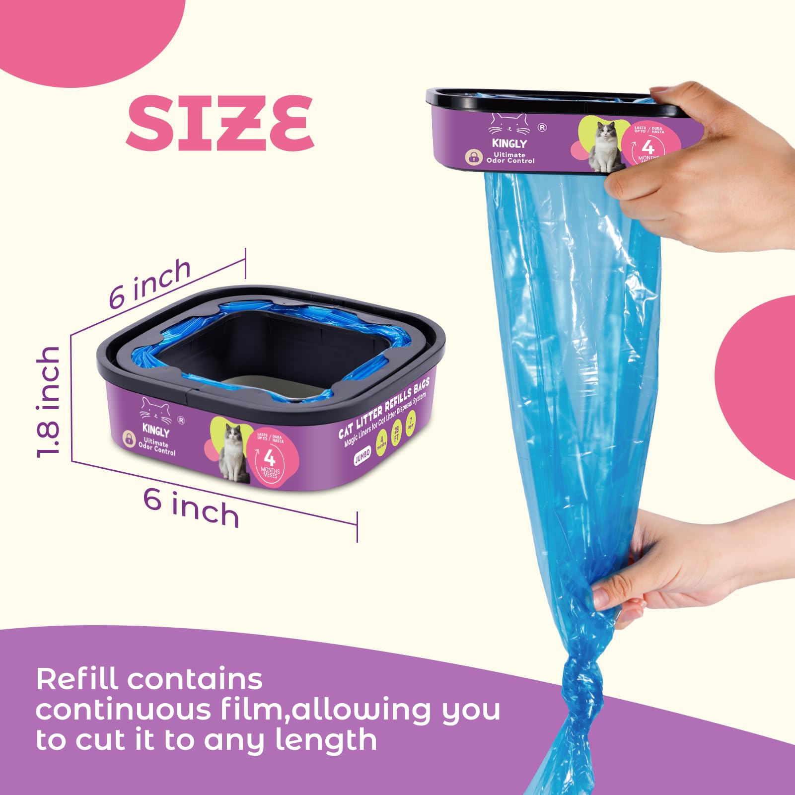 Premium Cat Litter Refill Bags |Jumbo 28Ft 8-Pack | Lasts Up To 32 Months | 8 Cartridges For Superior Odor Control