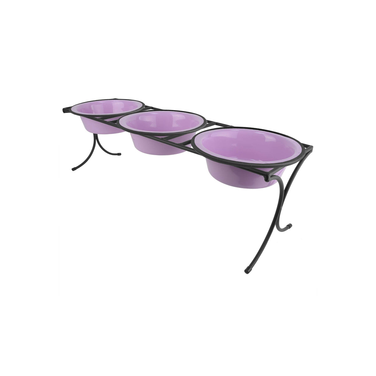 Platinum Pets 2 Cup Bistro Triple Raised Feeder With Stainless Steel Wide Rimmed Bowls, Sweet Lilac