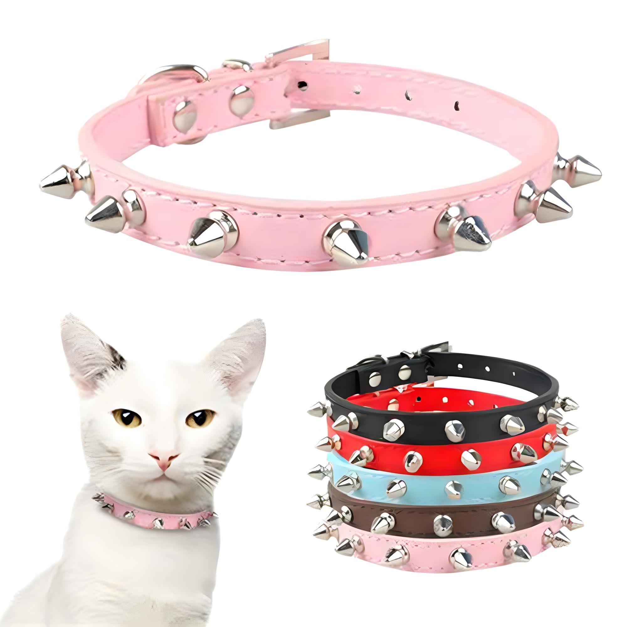 Spiked Dog Collar For Small Dogs,Soft Pu Leather Rivet Spike Stud Studded Cat Collars Adjustable For Small Breed Pet Chihuahua T