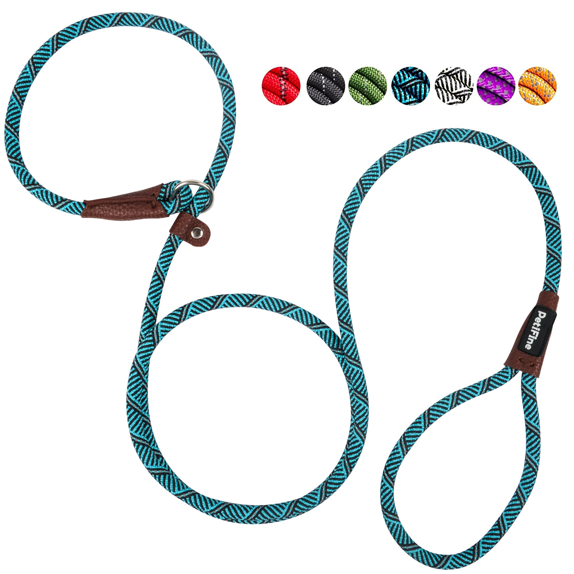 Petifine Slip Lead 6Ft X 3/8' Reflective Durable Dog Training Leash, Heavy Duty Adjustable Nylon Dog Rope Leash For Small Mediu