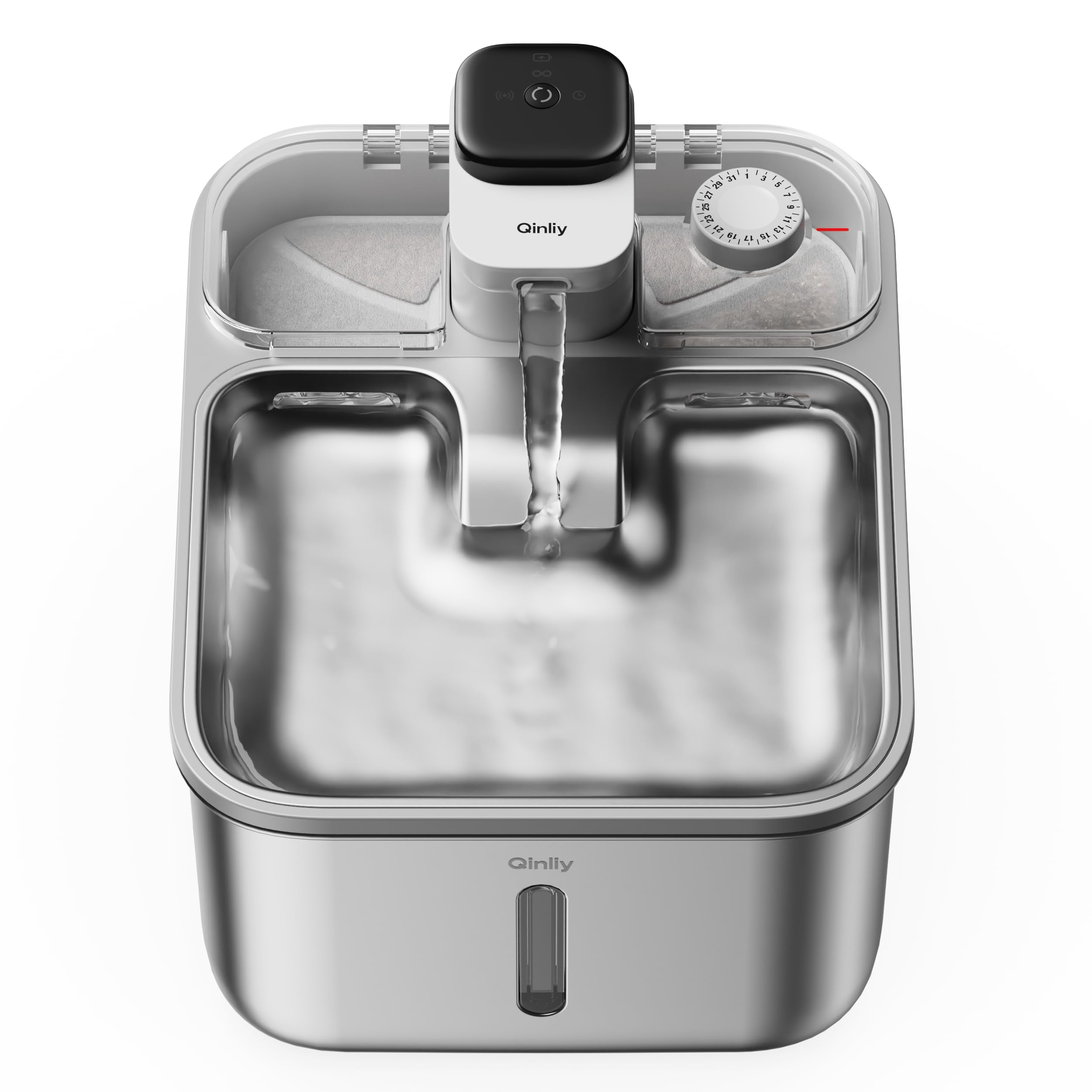 Stainless Steel Cat Water Fountain Wireless for Cats Indoor, Automatic Metal Dog Water Dispenser,Cordless Battery Operated Pet D