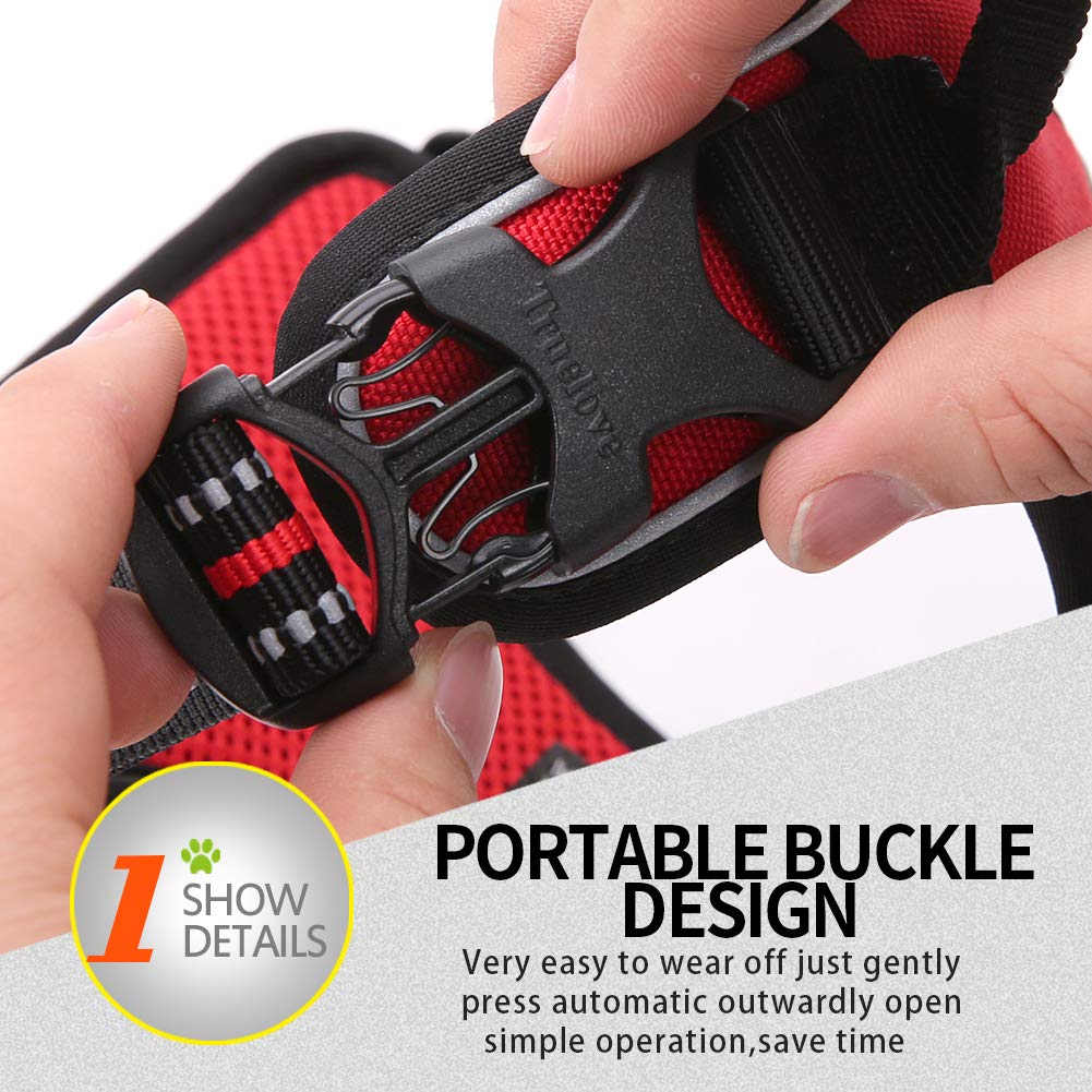 Juxzh Soft Front Dog Harness .Best Reflective No Pull Harness With Handle And 2 Leash Attachments Red