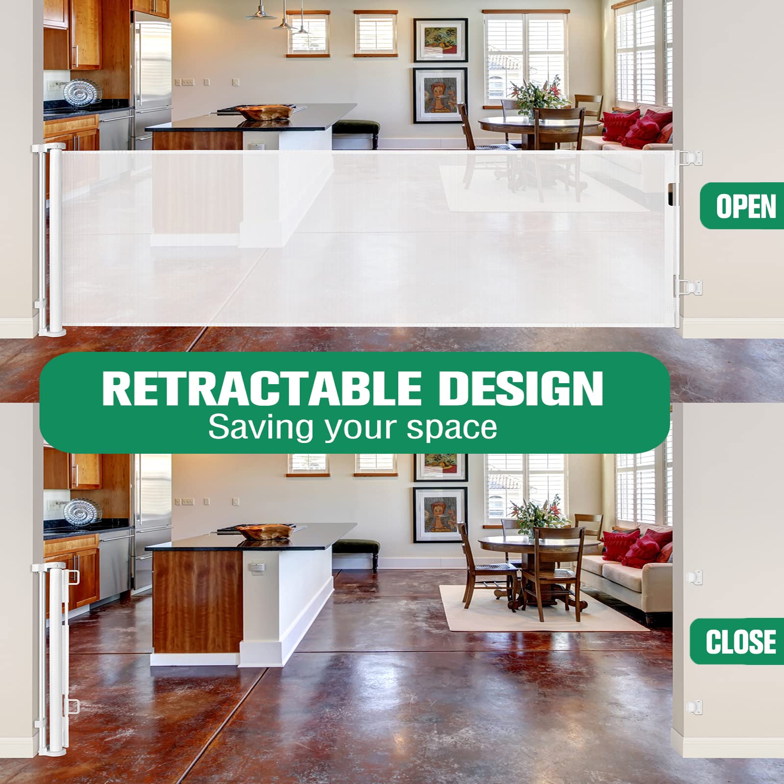 122 Inch Extra Wide Baby Gate For Large Openings Indoor Outdoor Retractable Baby Gates For Doorways Extra Long Baby Gate Large Retractable Dog Gate For Stairs Deck Gates For Dogs Indoor Pet Gate