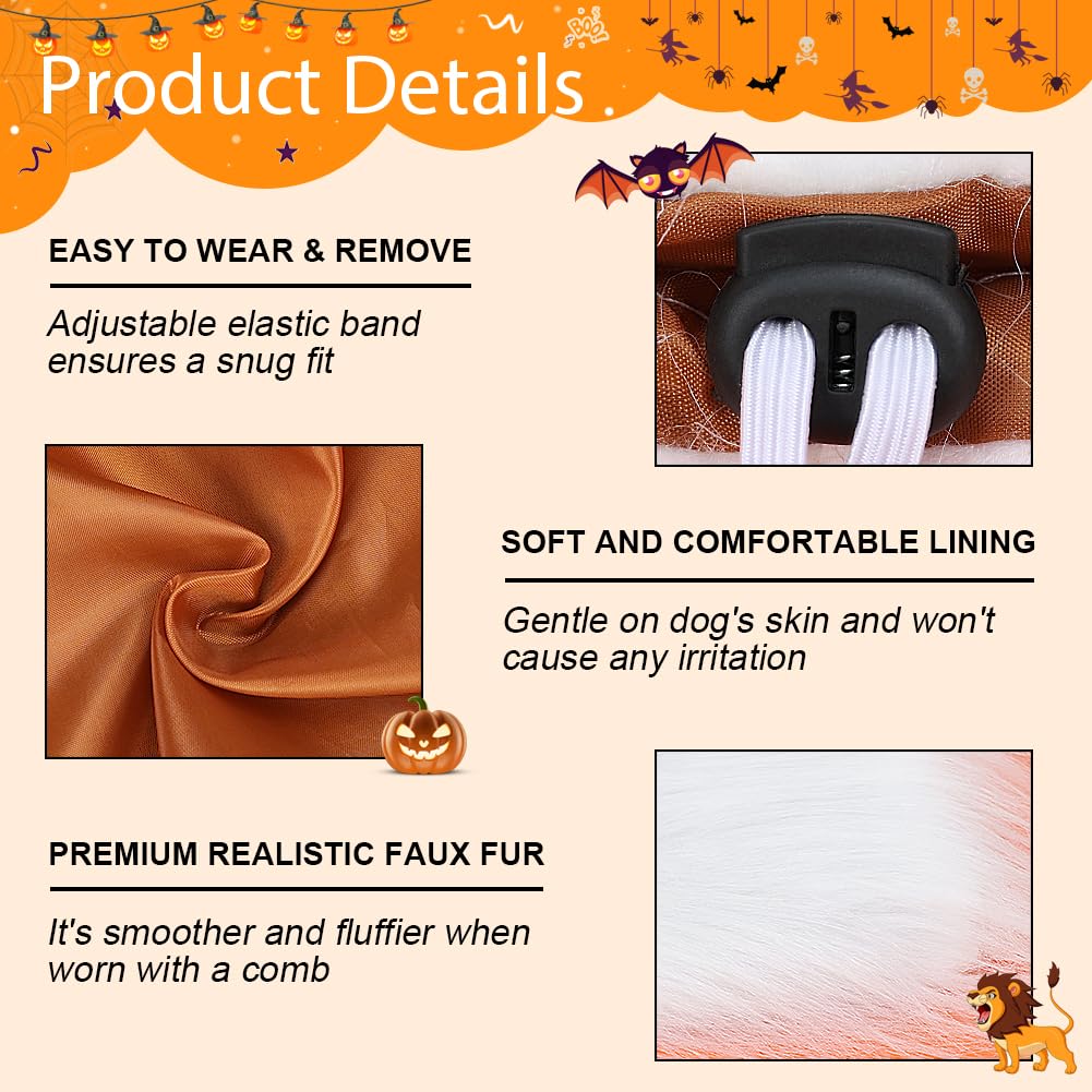 Vivifying Lion Mane Dog Costume, Adjustable Lion Wig With Faux Fur For Medium&Large Dogs, Halloween Dog Accessory Perfect For Parties, Photoshoots, And Role-Playing (Large, White)