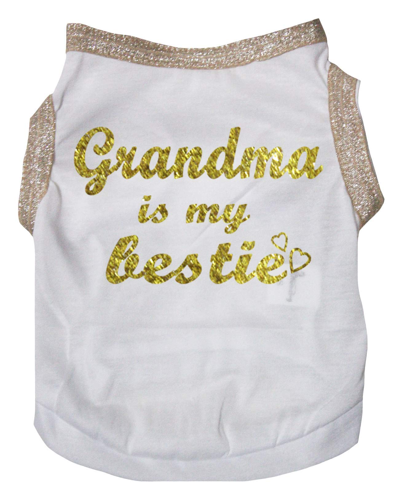 Petitebella Grandma Is My Bestie Puppy Dog Shirt (White/Gold, Xx-Large)