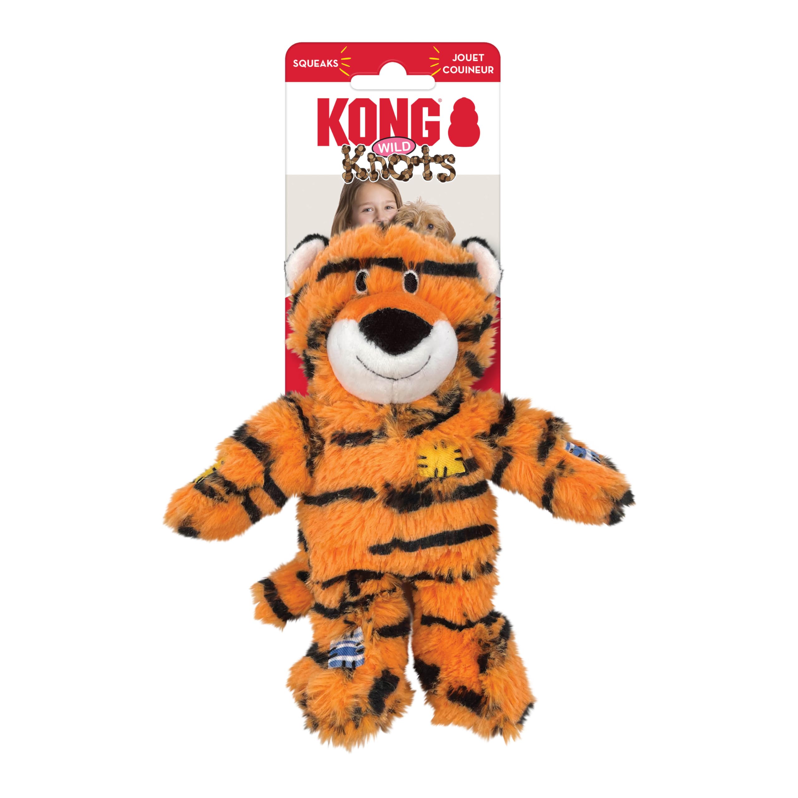 KONG Wild Knots Tiger Dog Toy - Durable Knotted Ropes Inside, Minimal Stuffing for Less Mess - Soft & Strong Chew Toy for Dogs (