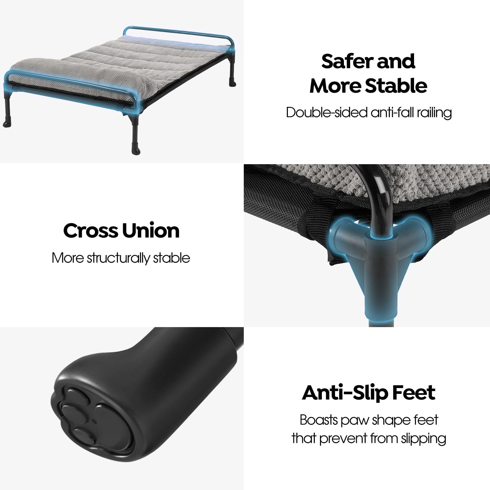 Veehoo Elevated Raised Dog Bed+Removable Padded Bolster-Cooling Outdoor Indoor Dog Cot Bed with Railing for Large Sized Dogs, Pe