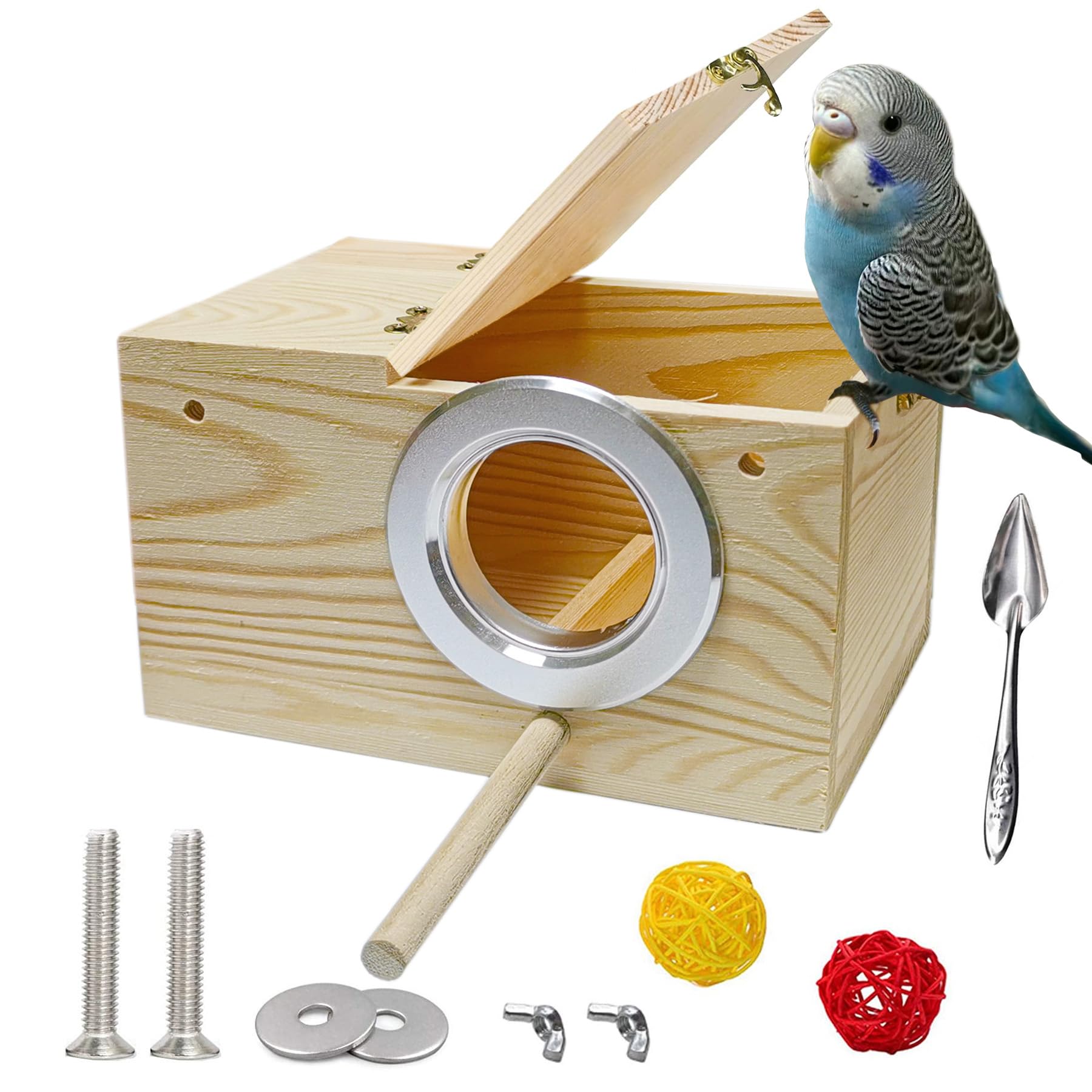 Jslzf Bird Nest, Parakeet Nest Box, Bird Breeding Box With Perch, Wood Budgie Nest Box For Bird, Parrot, Lovebirds, Parrotlet, F