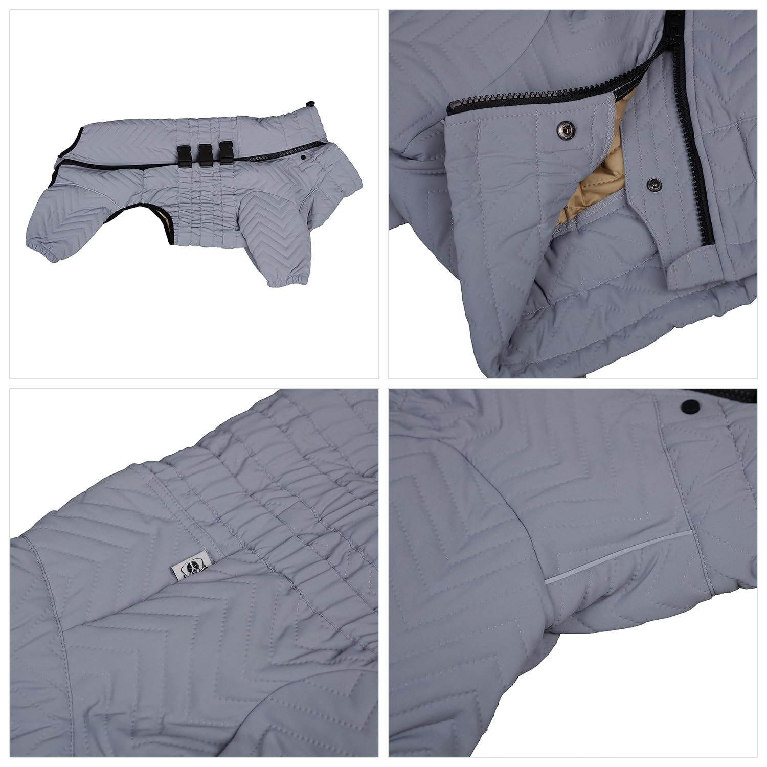 Warm Dog Coat Double Layers Dog Vest, 4 Legs Covered Windproof Waterproof Reflective, Gray Xs - L