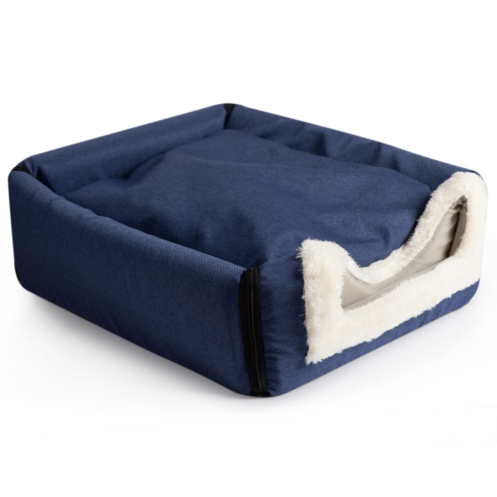 Hollypet Linen Cat Bed, Self-Warming 2 In 1 Foldable Cave House Animal Shape Nest Pet Sleeping Bed, Gray