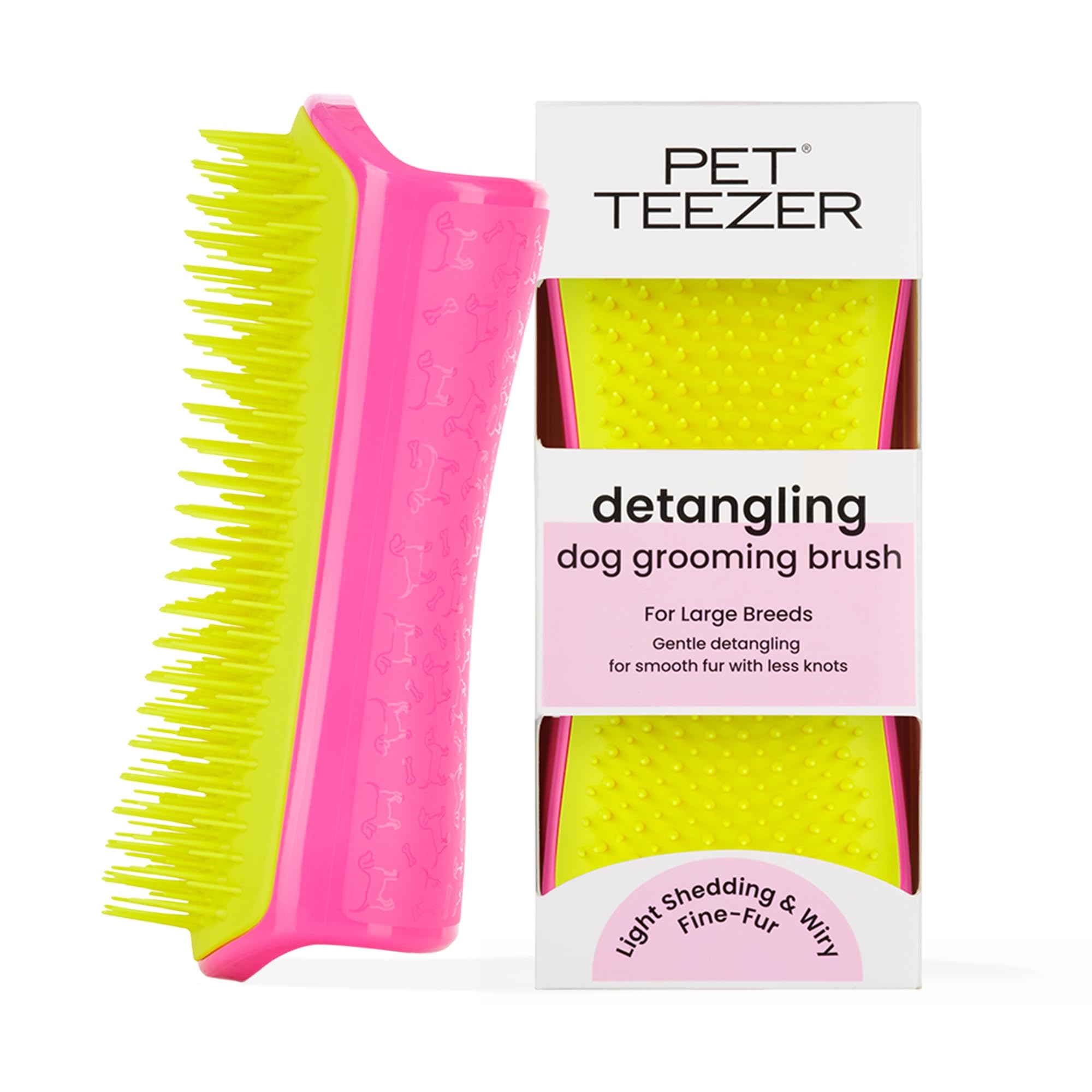 Pet Teezer By Tangle Teezer Detangling Dog Grooming Brush, Dog Bath Brush For Wet Or Dry Fur, Pink & Yellow
