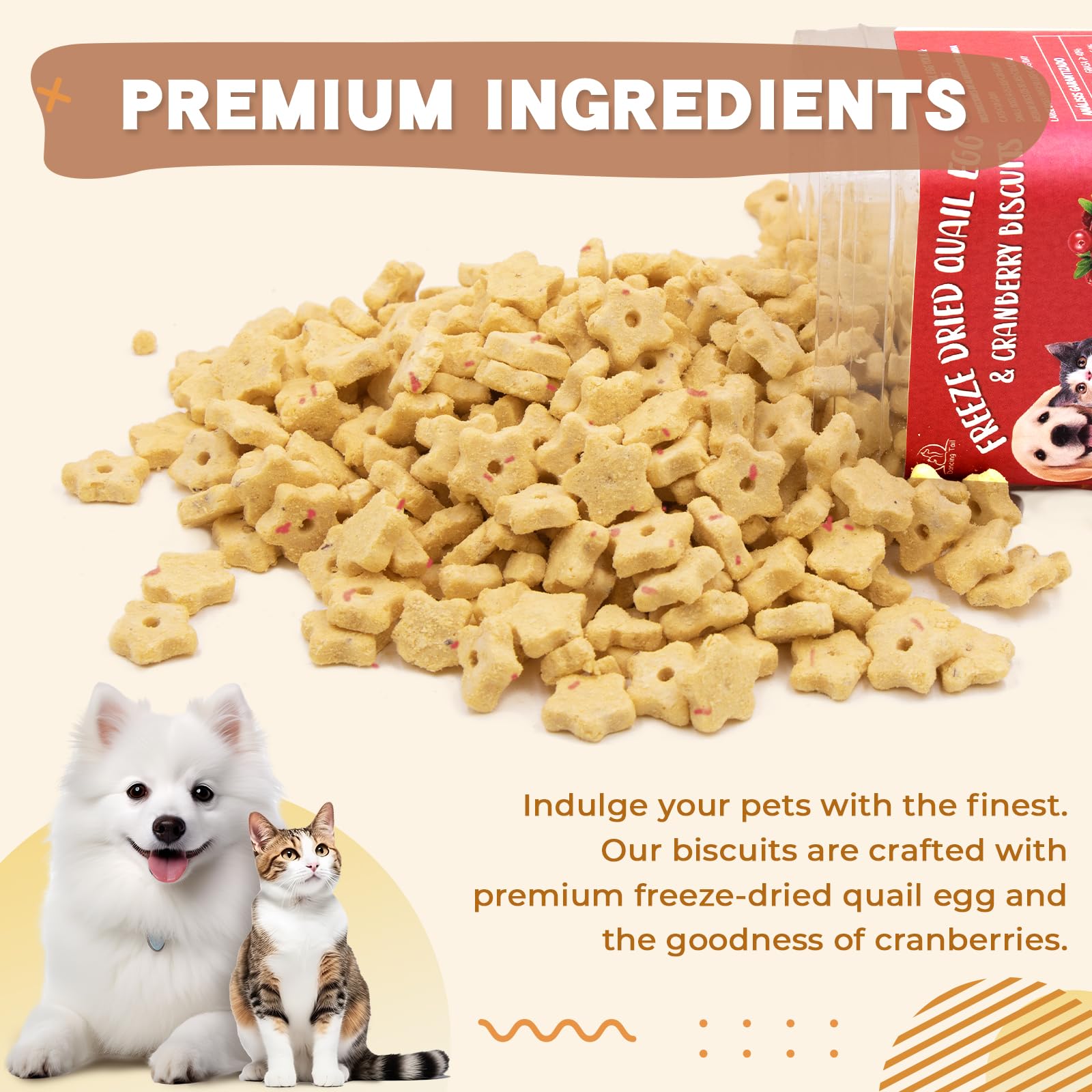 Dancing Tail Freeze Dried Quail Egg Yolk & Cranberry Cube Cat & Dog Treats Biscuits, Dehydrated Healthy Tasty Snack for Training