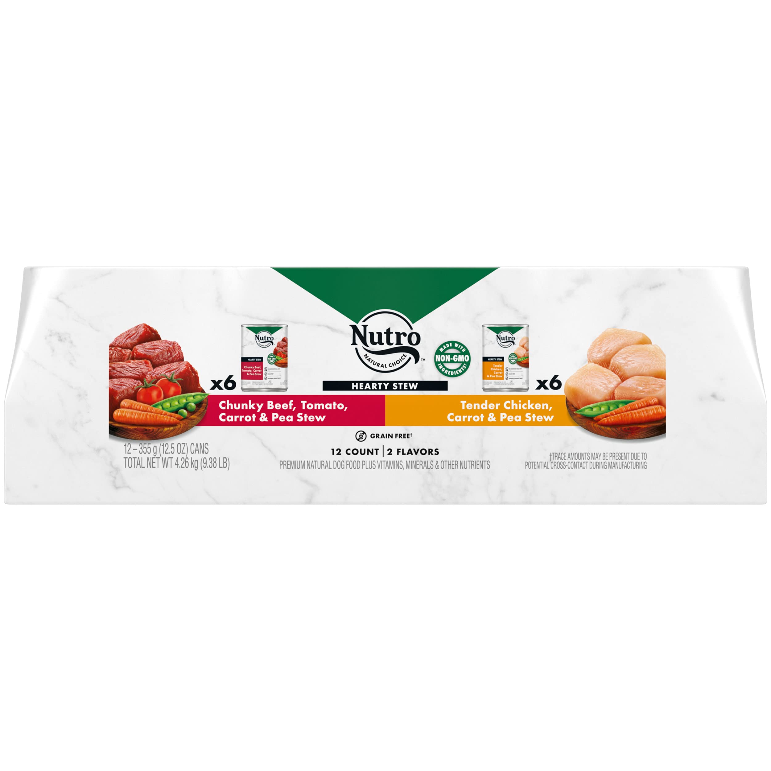 NUTRO HEARTY STEW Adult Natural Grain Free Wet Dog Food Cuts in Gravy, Tender Chicken, Carrot & Pea Stew and Chunky Beef, Tomato