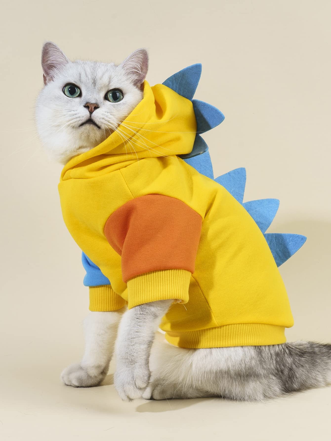 Qwinee Dinosaur Dog Hoodie Dog Warm Jacket Christmas Halloween Dog Costume Dog Clothes For Puppy Kitten Small Medium Dogs Cats Blue And Yellow Xs