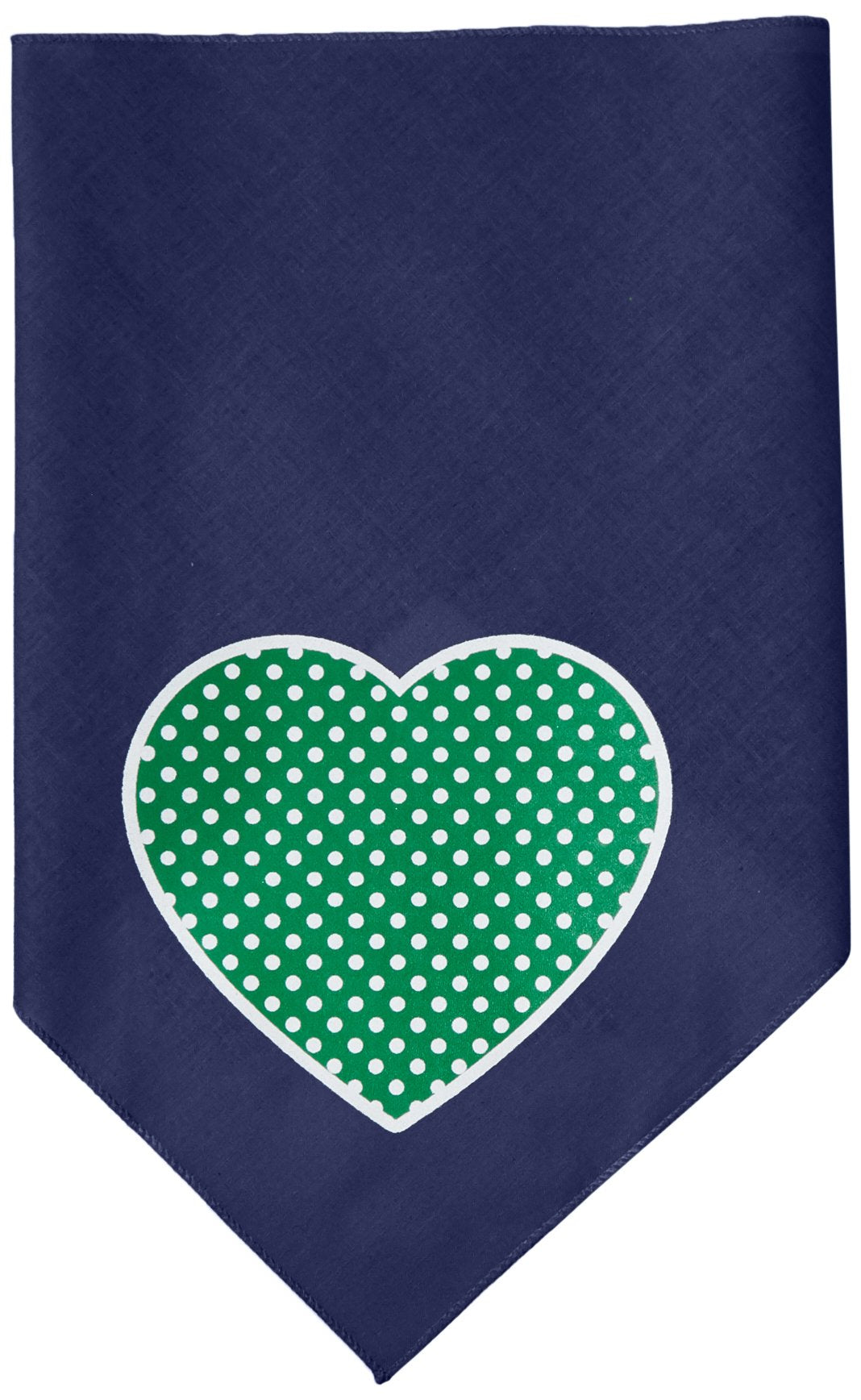 Pet and Dog Bandana Screen Printed, &quot;Green Swiss Dot Heart&quot; Navy Blue Large