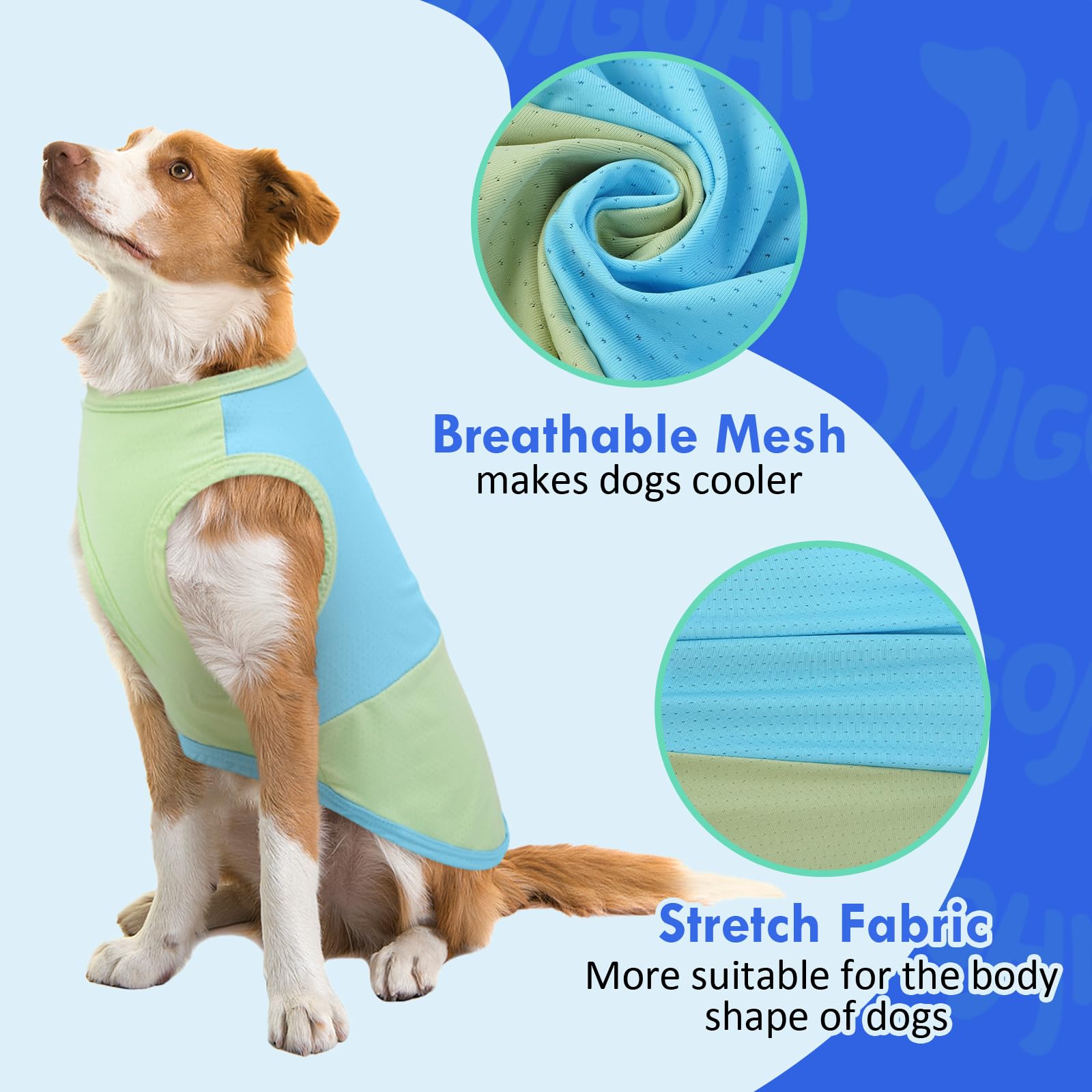 Migohi Dog Cooling Shirt For Medium Dogs, Breathable Cooling Vest For Summer Quick Dry Lightweight Sleeveless Dog Shirt, Travel,