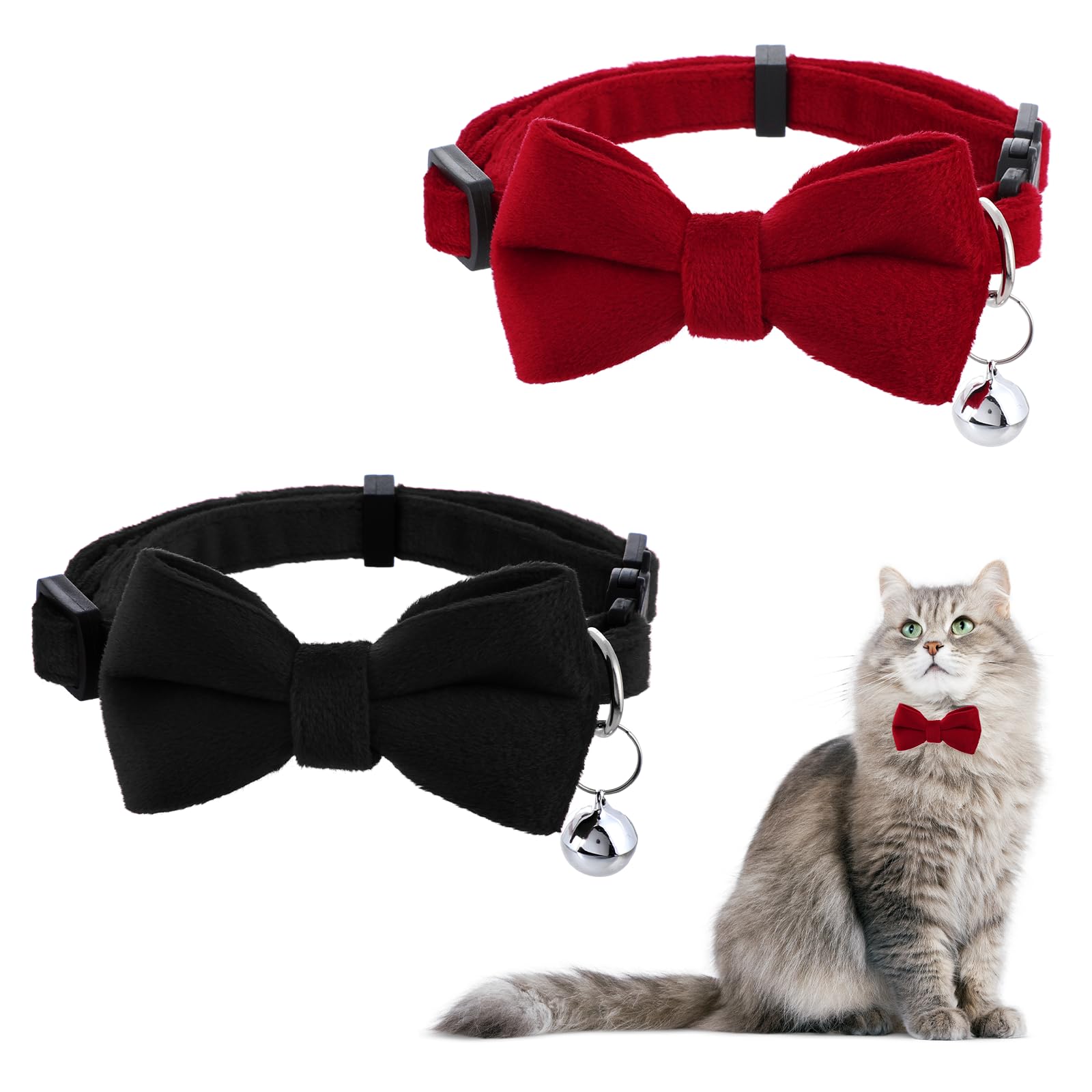 Cat Collars Breakaway With Cute Bow Bell Cat Collars Kitten Small Puppy Safety Bow Tie Basic Color Velvet Kitten Collar Gentleme