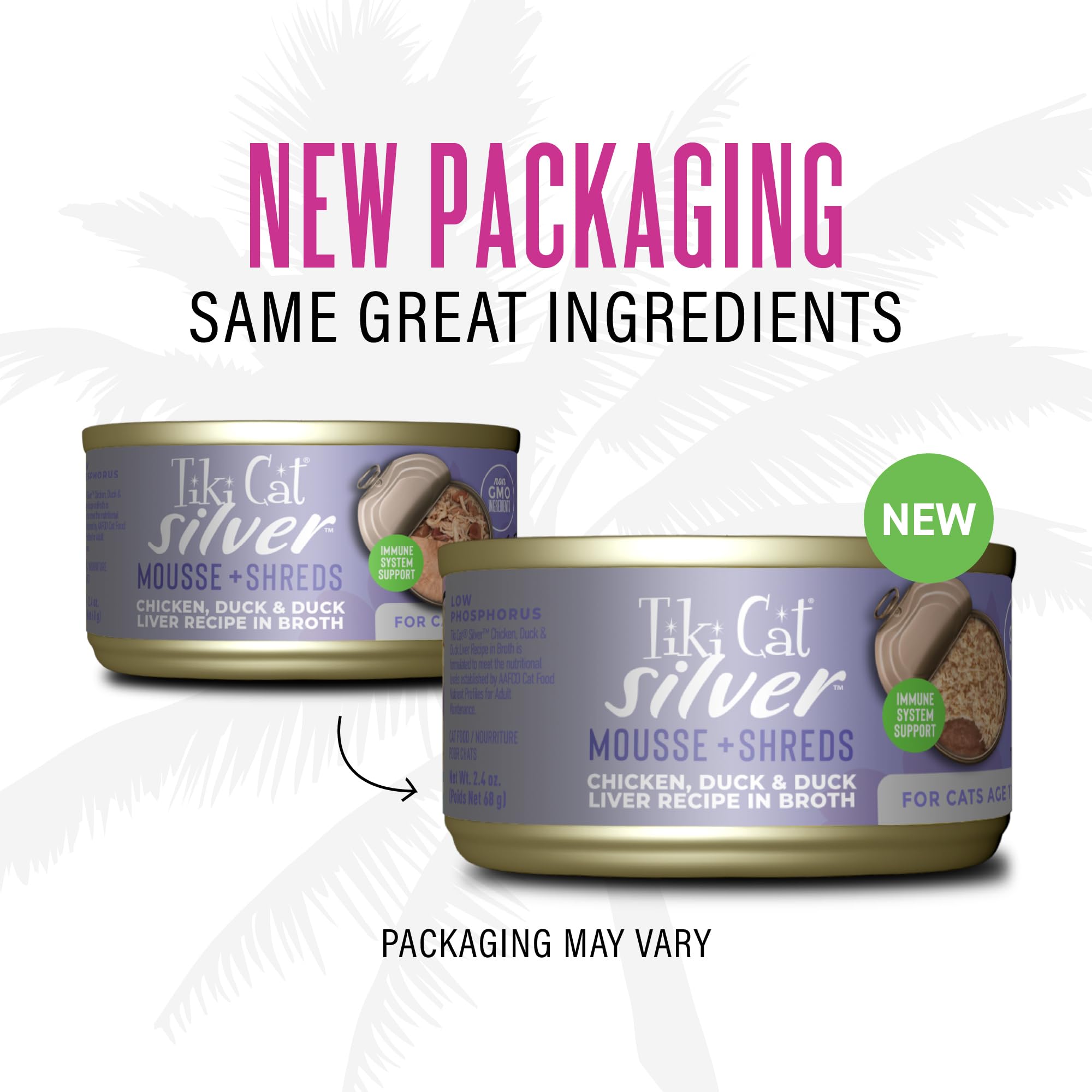 Tiki Cat Silver Comfort Mousse + Shreds, Chicken & Duck and Duck Liver, Immune System Support Formulated for Older Cats Aged 11+