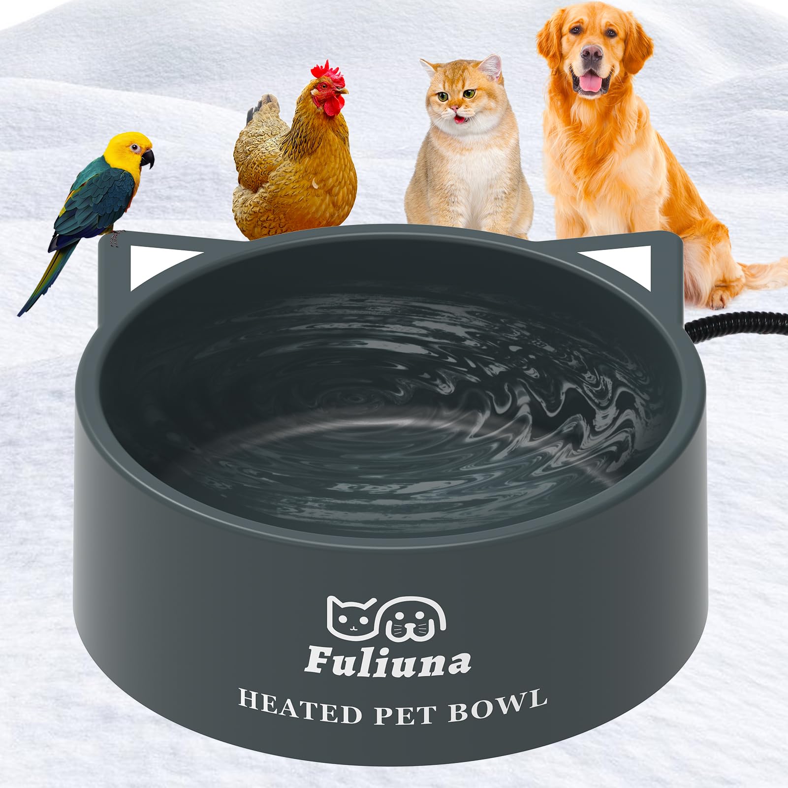 3.2L Large Heated Water Bowl, Outside Heated Dog Dish with Chew Resistant Power Cord, Thermal Bowls Provide Drinkable Water in W