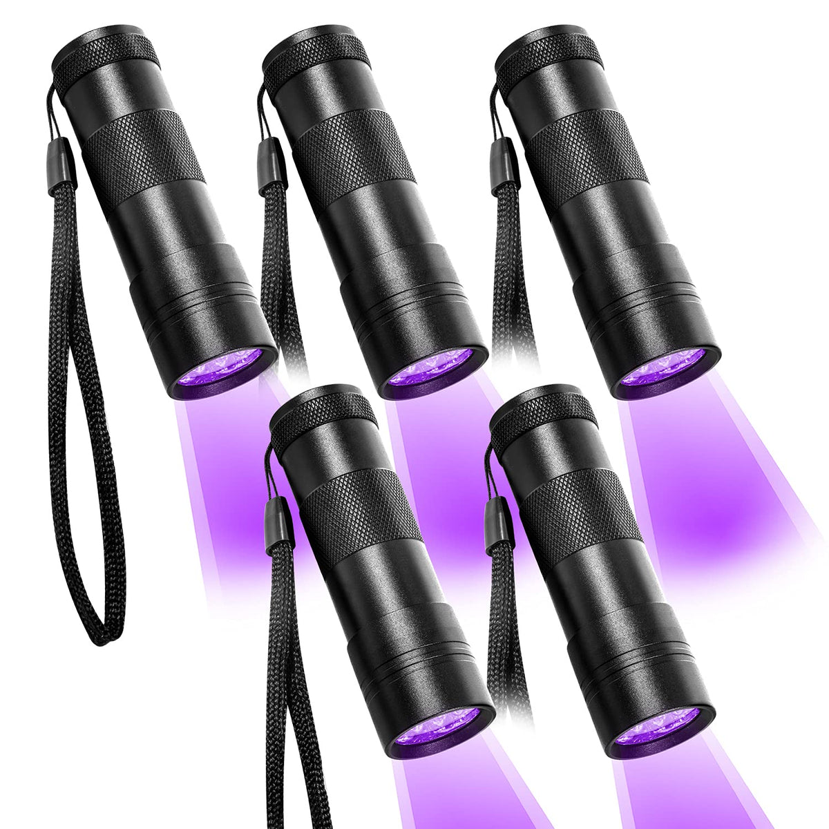 Beinhome 5 Pack Uv Flashlight Black Light 12 Led Ultra Violet Blacklight Detector For Dog Cat Urine, Pet Stains, Bed Bug, Scorpion With 5 Aaa Free Batteries