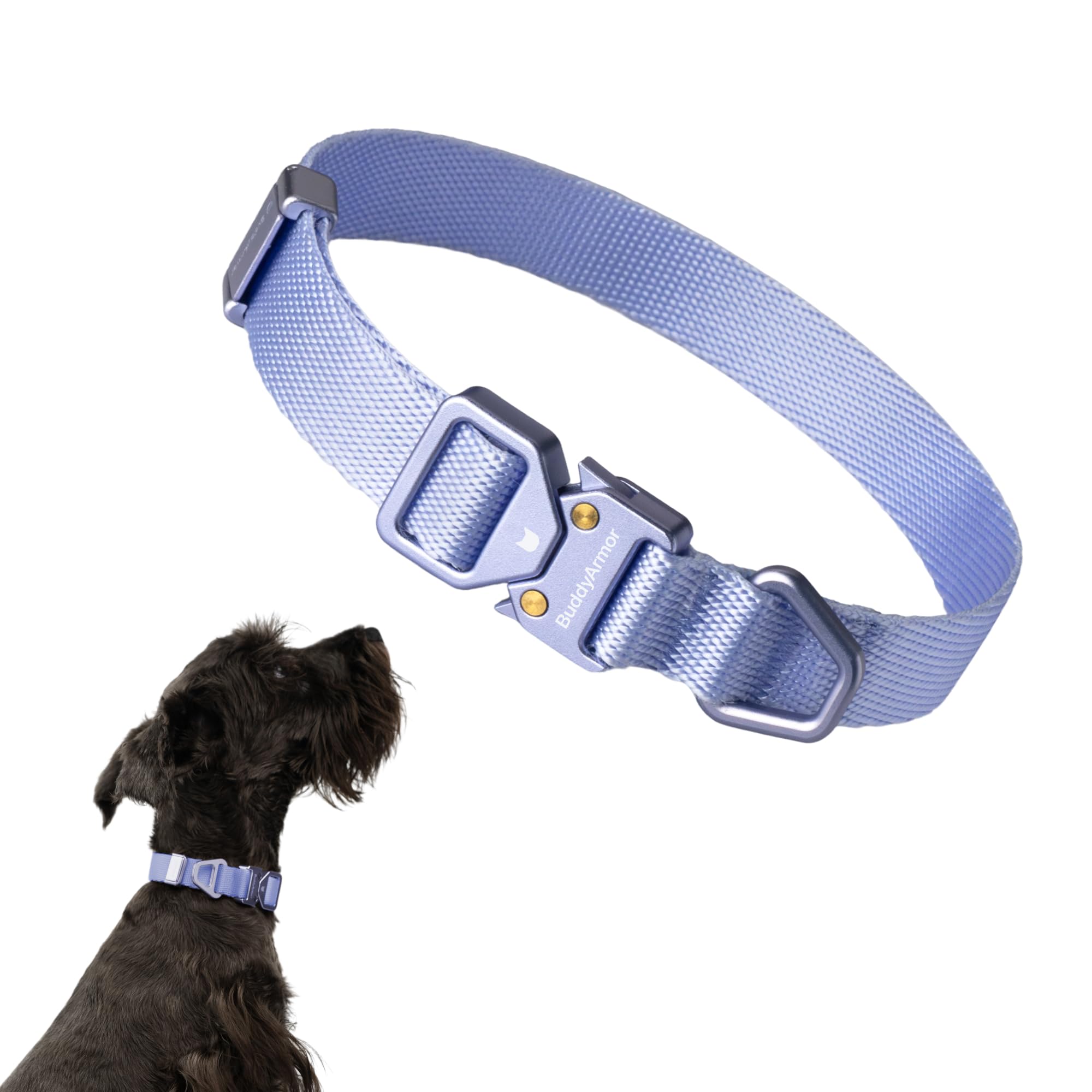 Buddyarmor Dog Collar Pro, Soft Lightweight Dog Collar Metal Buckle Quick Release Heavy Duty Adjustable Durable Nylon Collar For