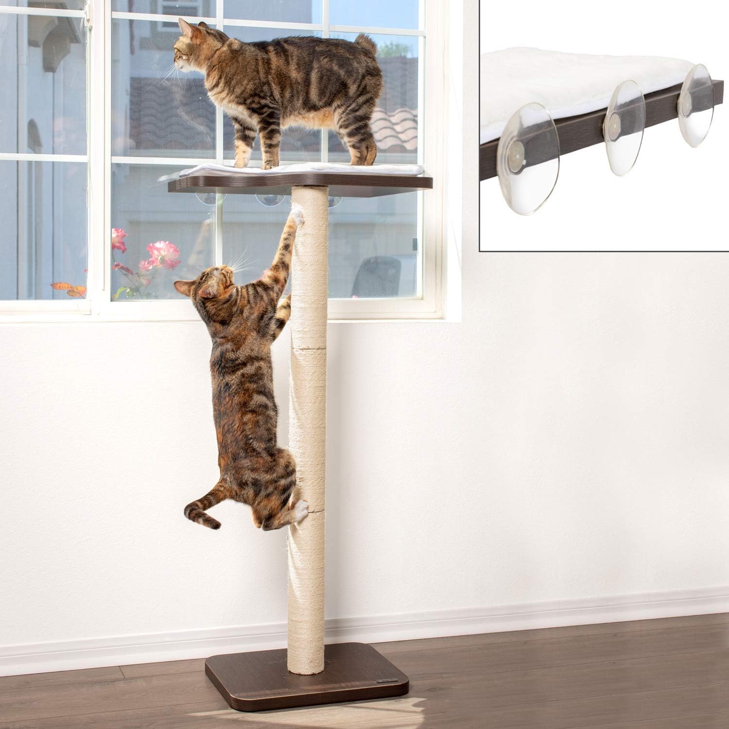 PetFusion Cat Window Climbing Perch 45” Tall - Espresso Finish, Engineered Wood, Model PF-WP1, Easy to Assemble