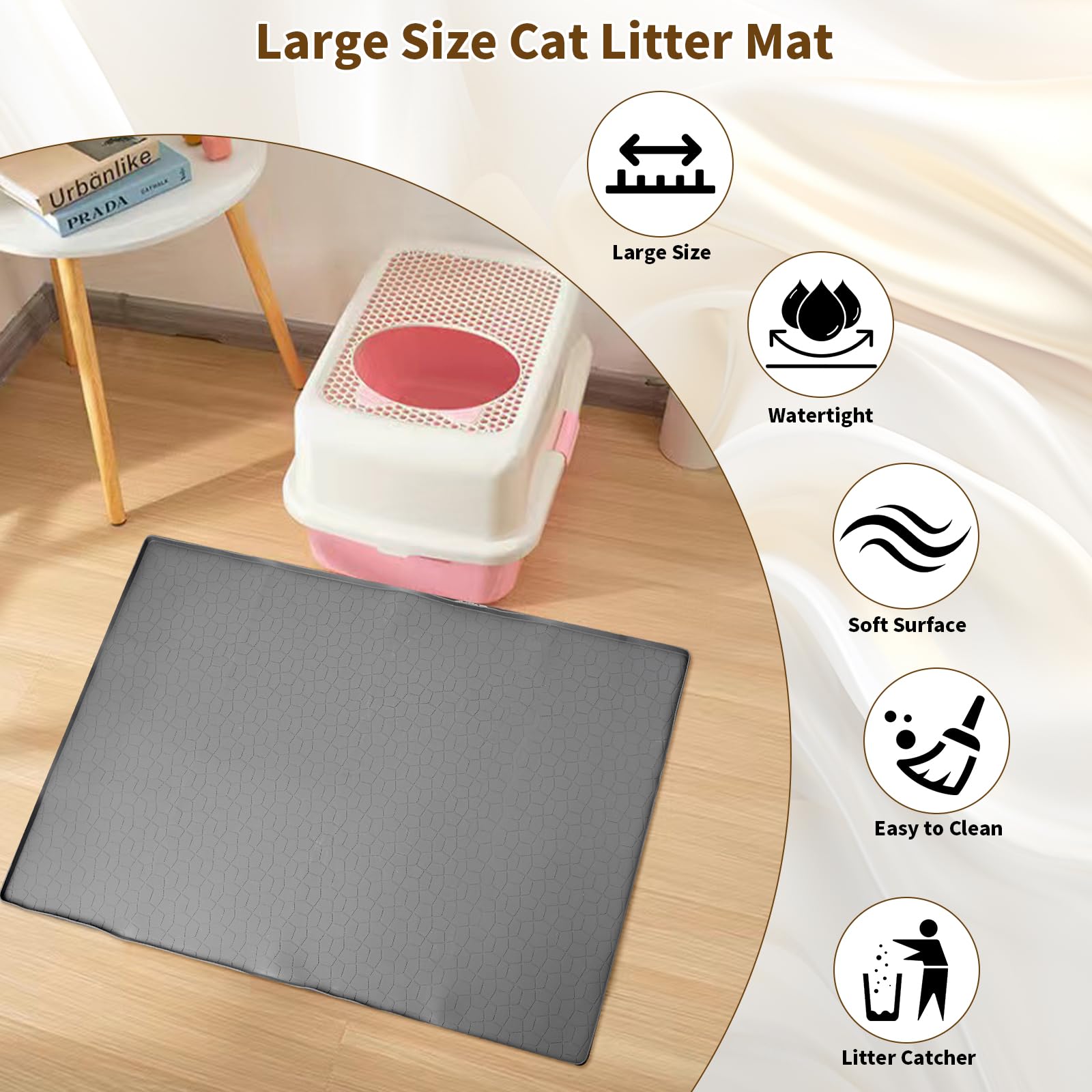 Extra Large Premium Cat Litter Mat - Heavy Duty Waterproof Silicone Floor Pad With High Edges, Non-Slip Scatter Control Trapping