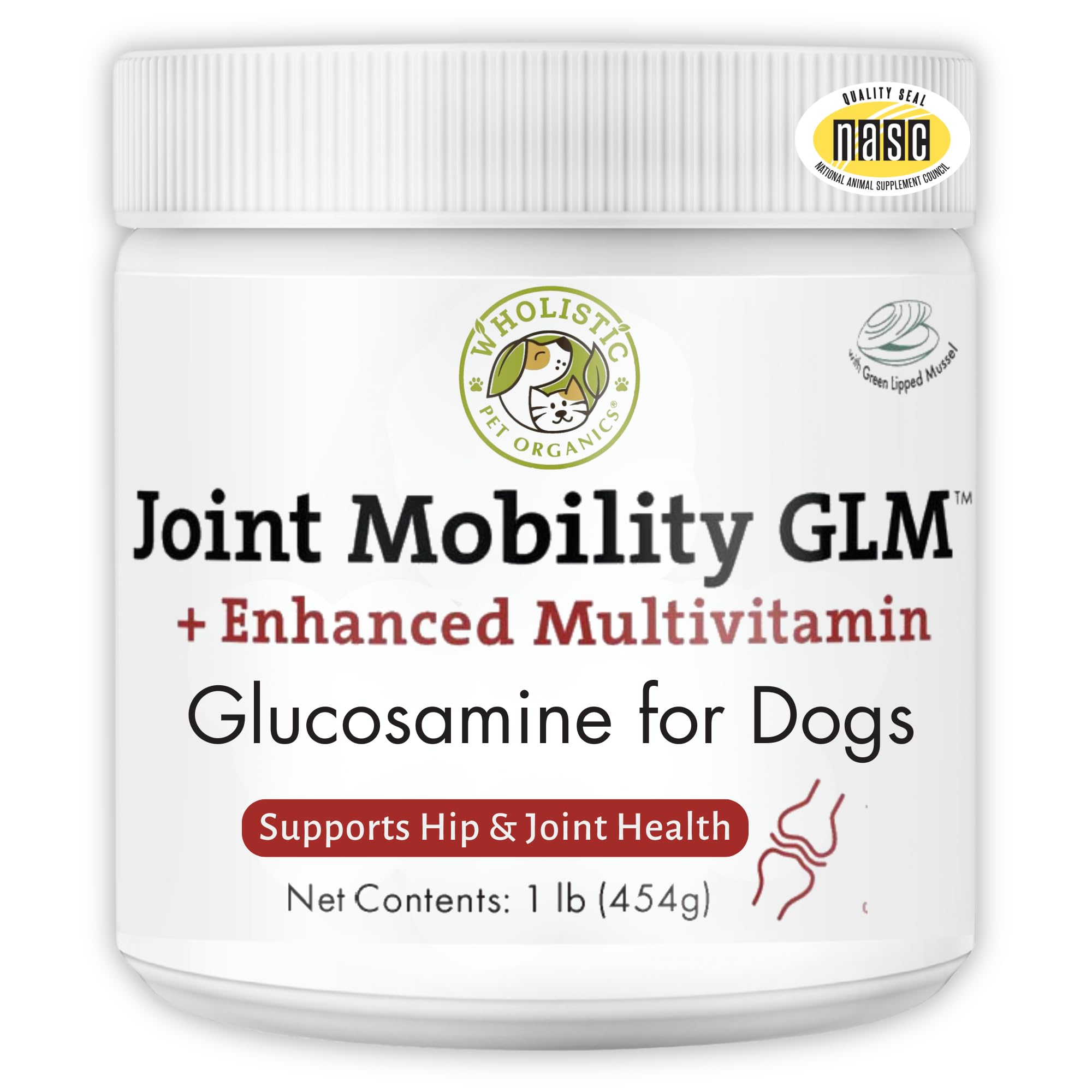 Wholistic Pet Organics Joint Mobility GLM - 1 Lb - Hip and Joint Supplement for Dogs - Glucosamine for Dogs - Chondroitin Supple