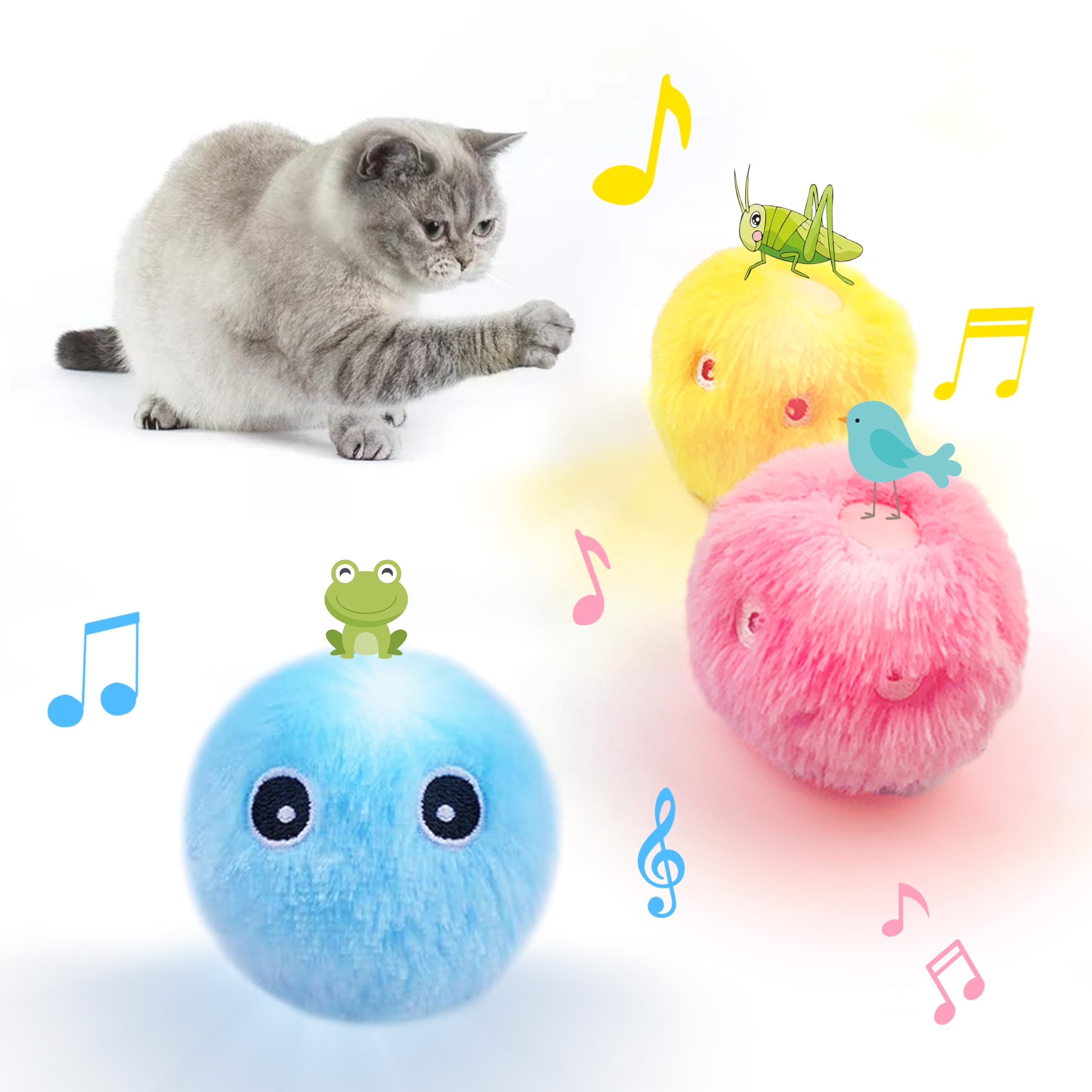 Zalbyuy Cat Toy Balls With Sound, Chirping Cat Toys With Catnip, 3 Pcs Fluffy Plush Toy Balls, Interactive Kitten Toys For Indoo