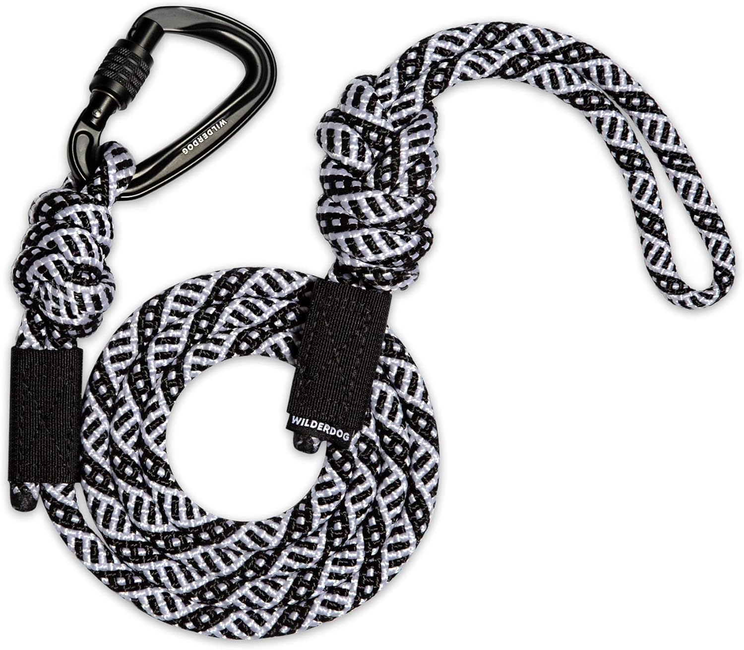 Wilderdog Carabiner Climbing Rope Dog Leash For Medium & Large Dogs - 5Ft - Black & White