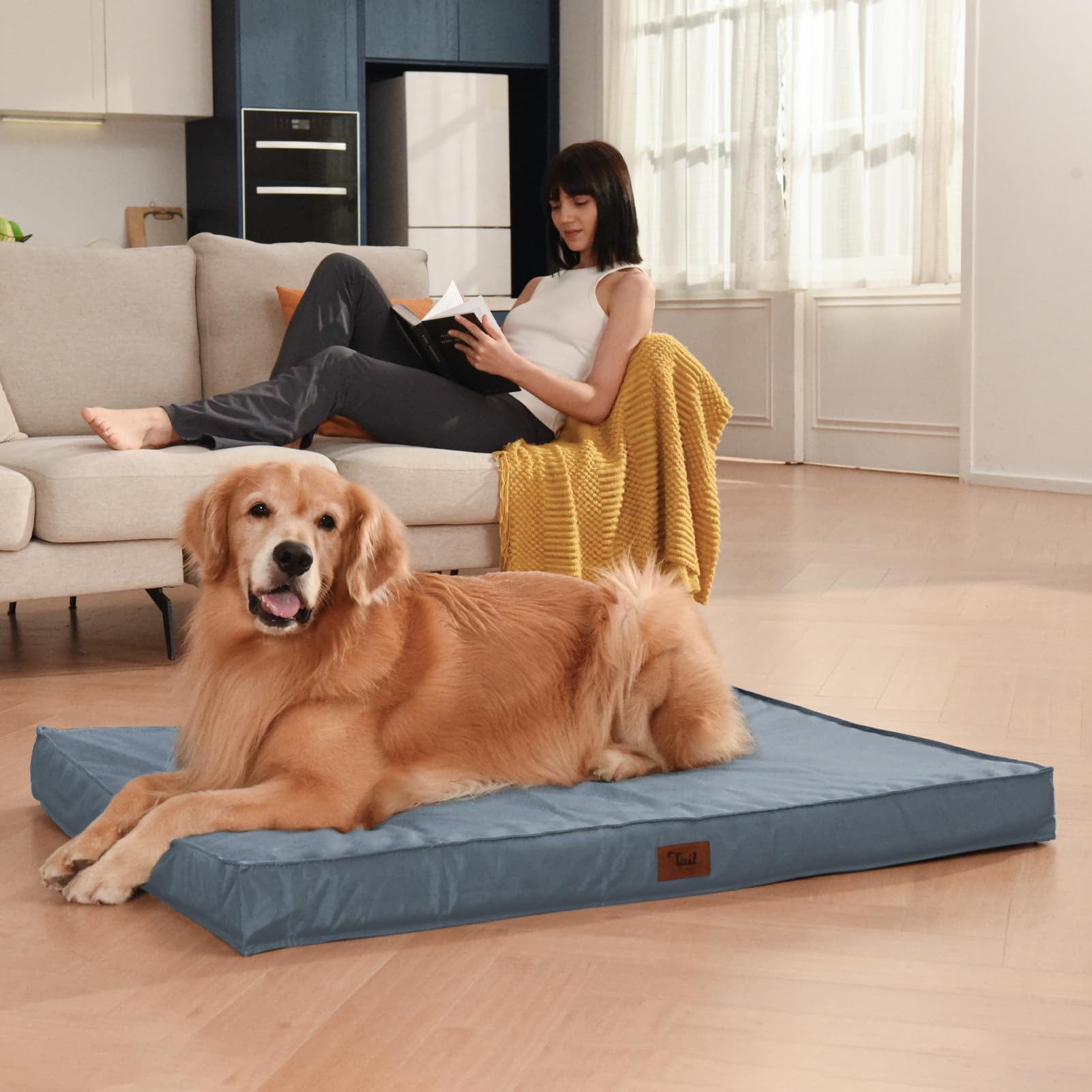 Tail Stories Dog Beds For Large Dogs, Orthopedic Dog Bed For Extra Large Dogs, Big Waterproof Dog Pet Bed With Washable Removable Oxford Cover, Blue
