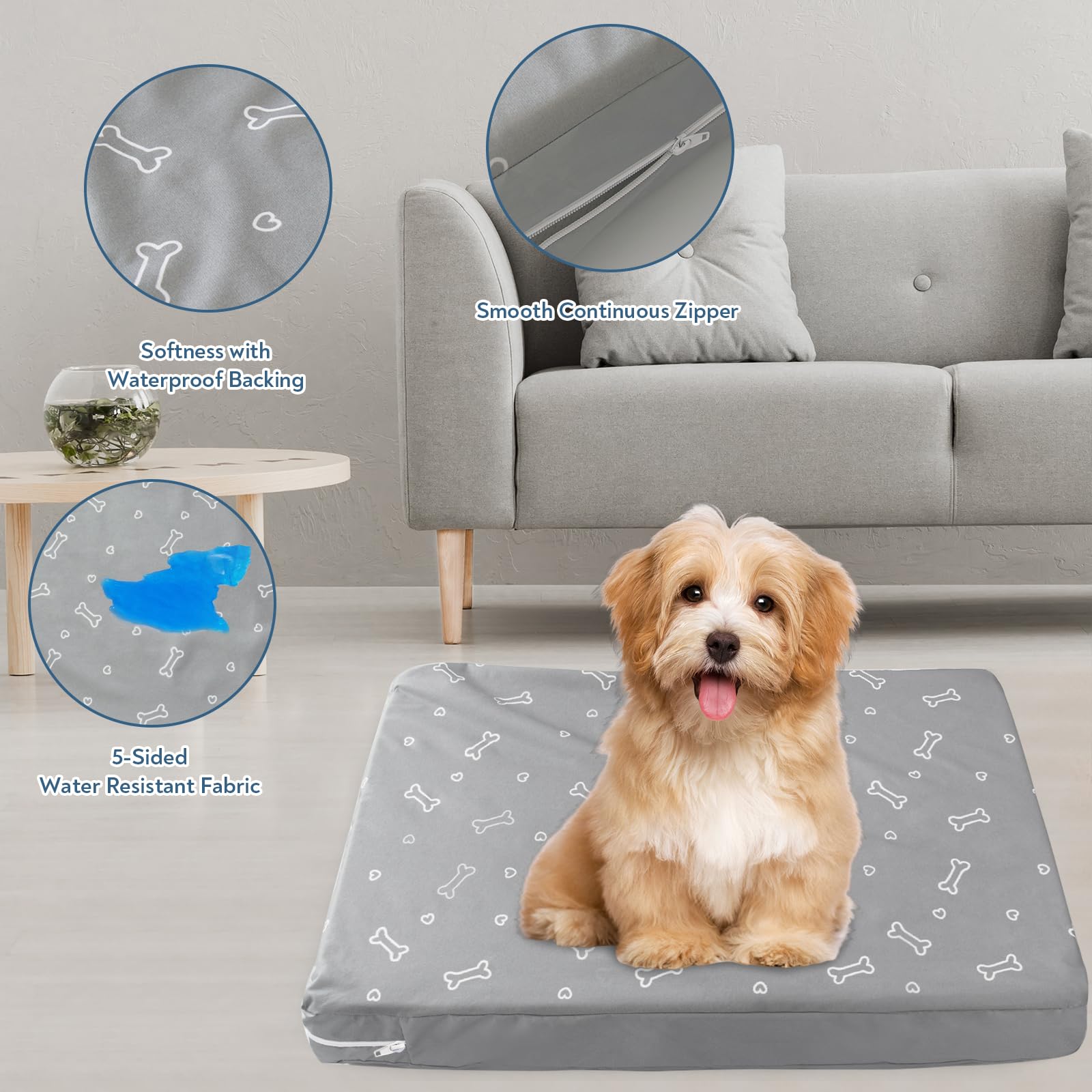 Waterproof Dog Bed Cover, Removable Dog Bed Covers Replacement Washable With Smooth Zipper, Indoor/Outdoor Dog Bed Washable Cove