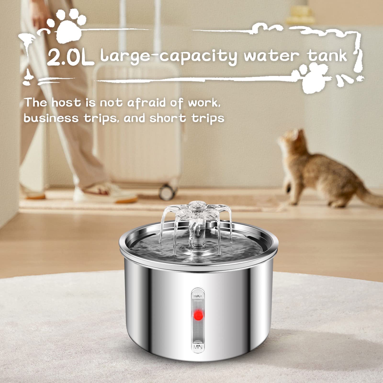 Azzxzqyu Cat Water Fountain Stainless Steel, 67Oz/2L Dog Water Dispenser, Automatic Pet Water Fountain With Ultra Quiet Pump And