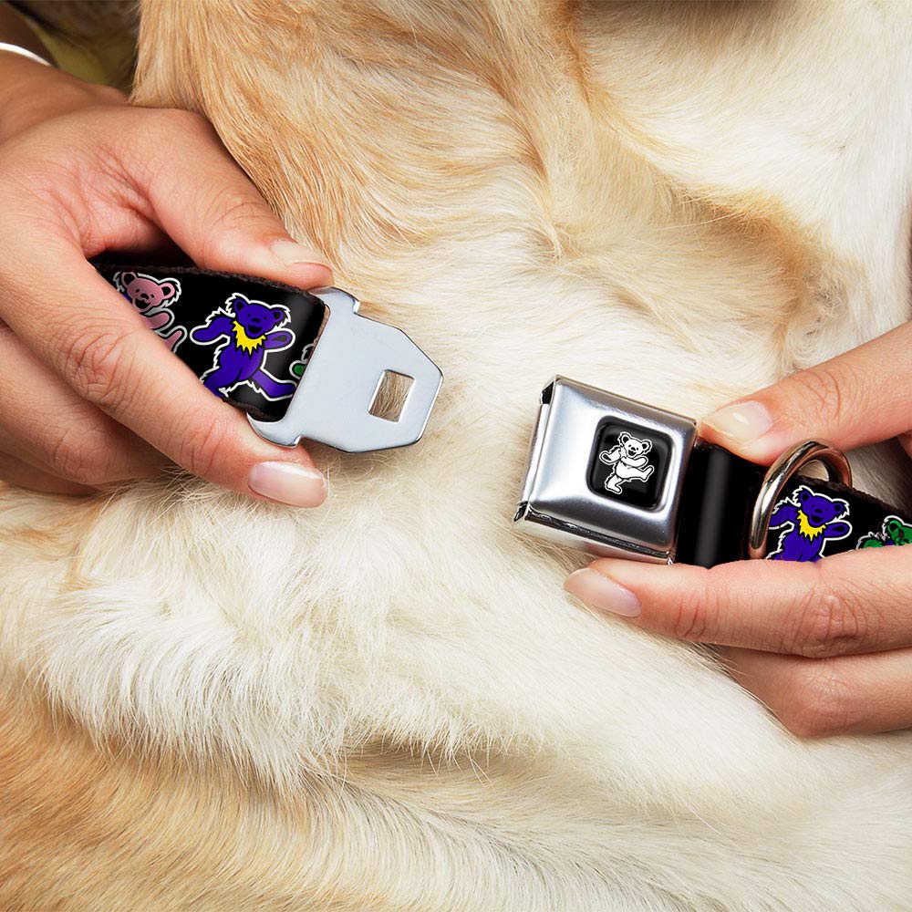 Buckle-Down Seatbelt Buckle Dog Collar - Dancing Bears Black/Multi Color - 1' Wide - Fits 15-26' Neck - Large