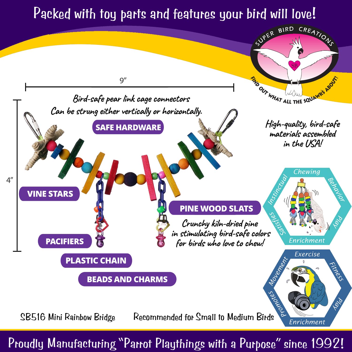 Super Bird Creations Sb516 Mini Rainbow Bridge Bird Toy, Small Bird Size, 9' X 2'