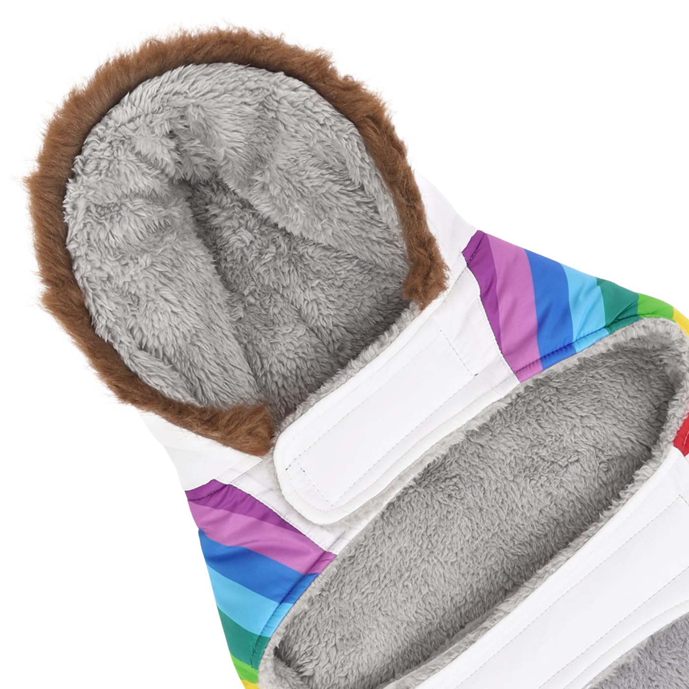 Hde Dog Puffer Jacket Fleece Lined Warm Dog Parka Winter Coat With Harness Hole White Rainbow Stripe - Xl