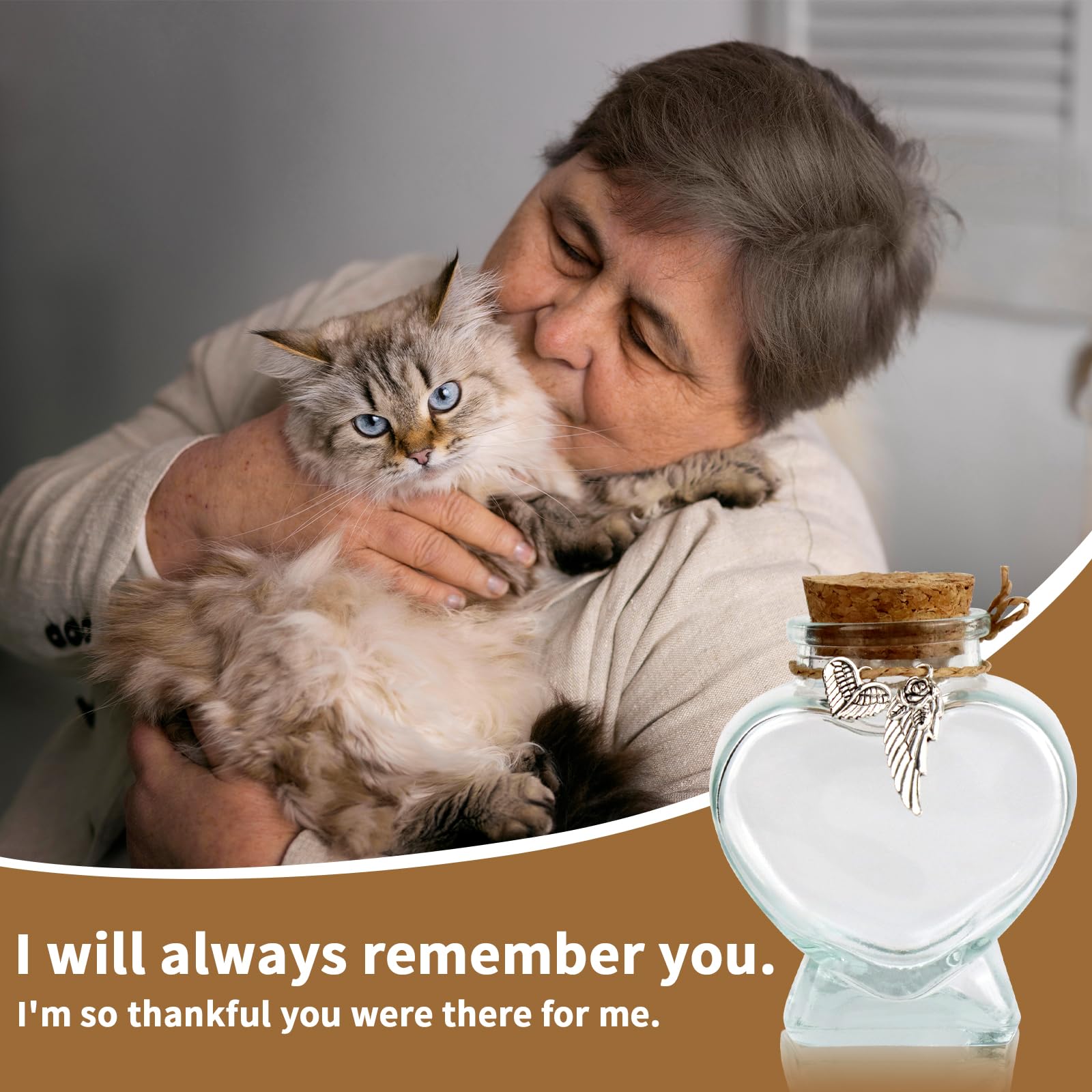 Cosowo Memorial Bottle For Pet Hair, Dogs & Cats Fur Memorial Glass Keepsake With 2 Silver Accessories, Pet Memorial Urn, Heart