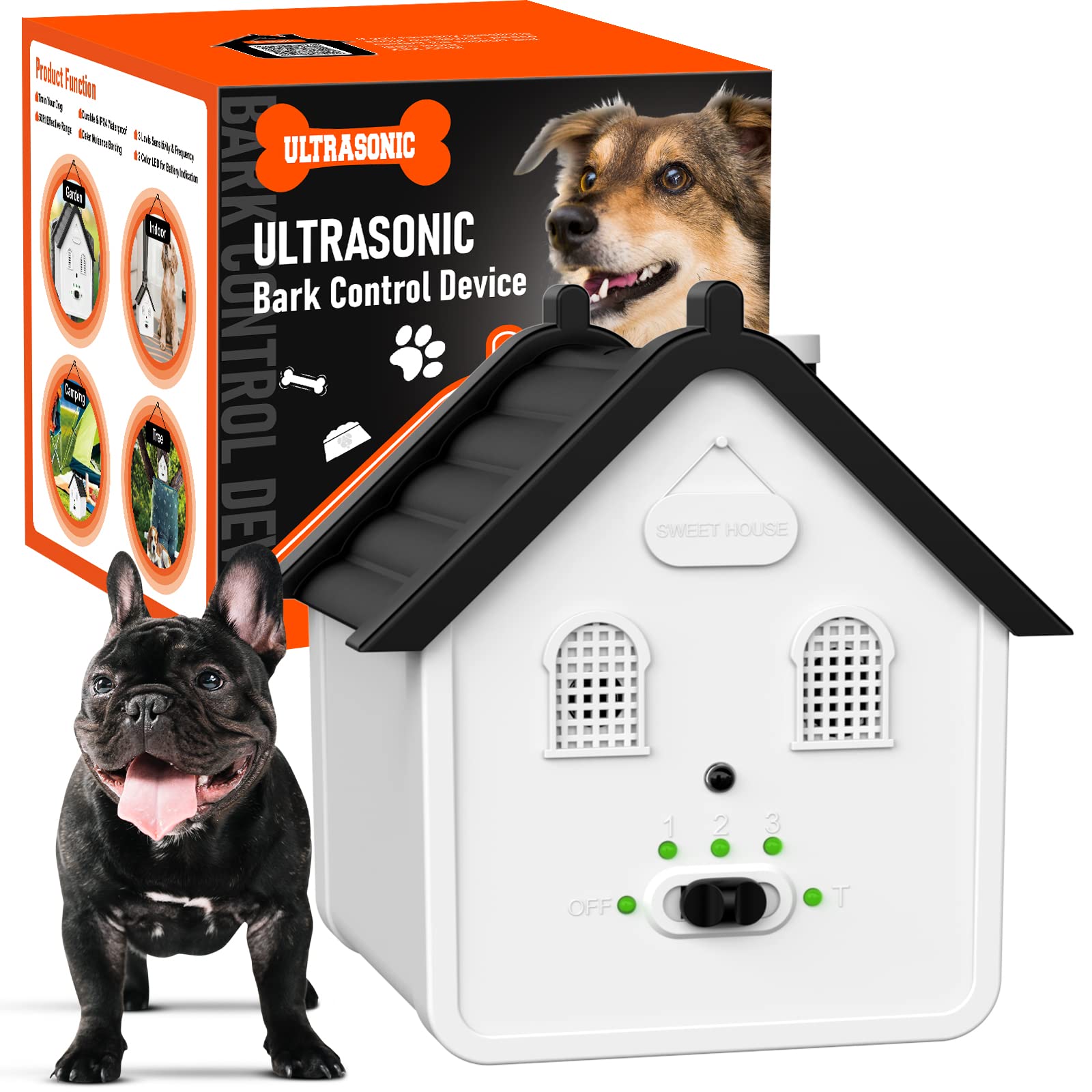 2-In-1 Anti Barking Device, Ultrasonic Dog Barking Deterrent Devices Safe For Dogs, Dog Barking Control Devices Up To 50 Ft Rang