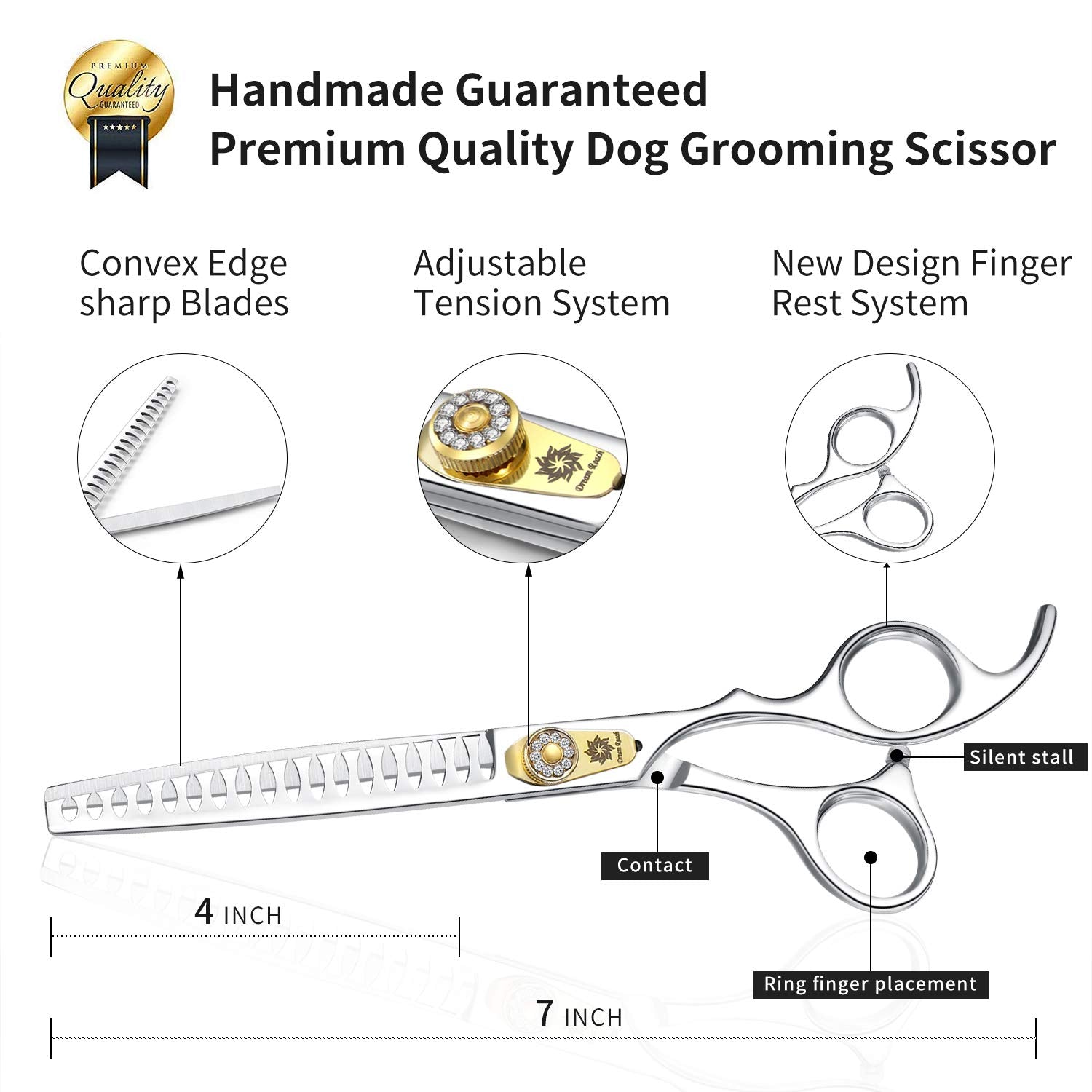 Dream Reach Professional Dog Grooming Straight, Curved, Thinning/Blending/Chunking Scissors Kit, Jp-440C Stainless Steel Pet Cat Hair Cutting/Trimming Shears (7 Inch-Chunker Scissors)