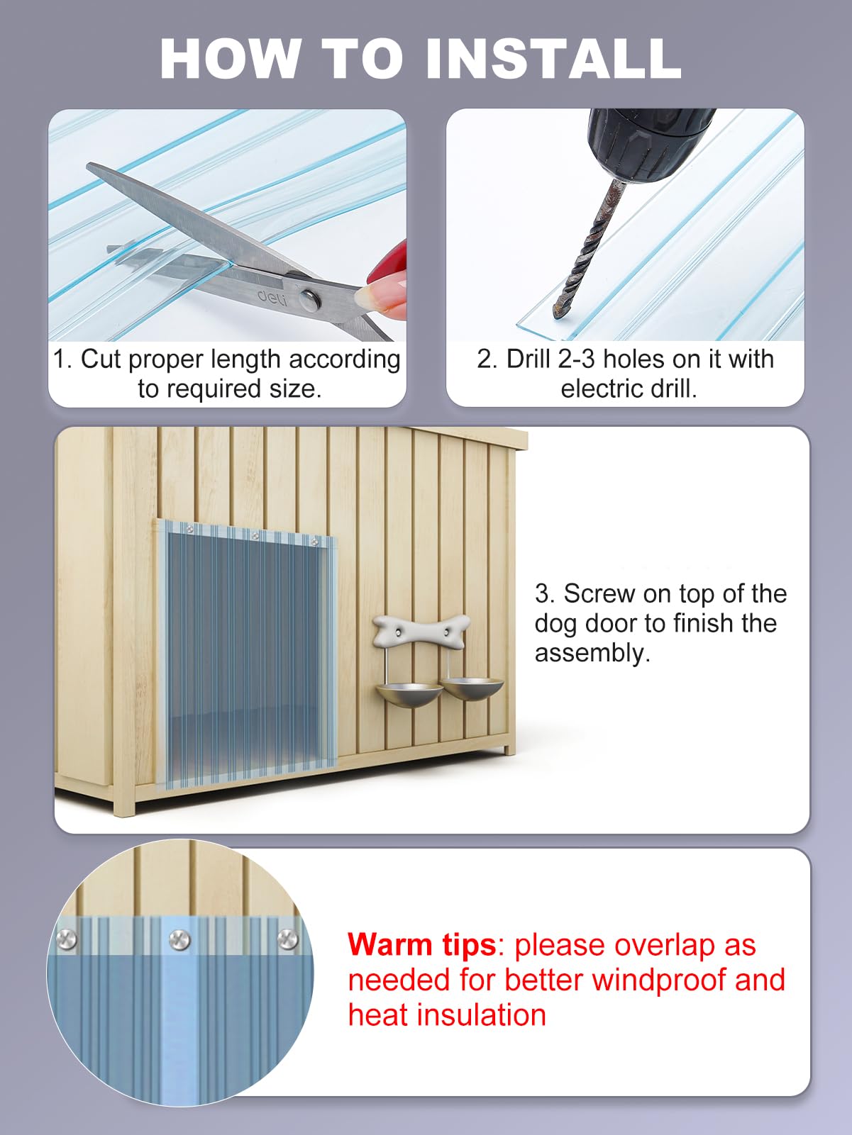 9.8 In X 4.9 Ft Dog Door Replacement Flaps - Safe Plastic Vinyl Strip For Doghouse Entry Pet Door Or Cat Door, Transparent Dog H