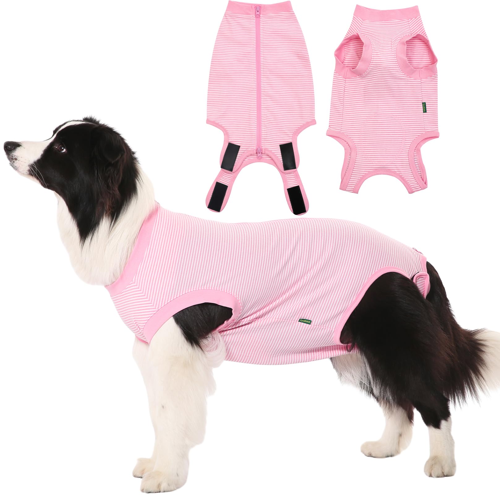 Sychien Dog Recovery Suit Pink Female Spay Surgical Large Shirt, Male Surgery Recovery Suit,Pink-White Striped Xxl