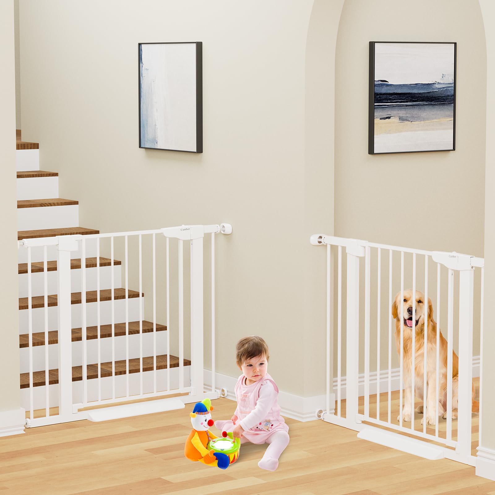 Cumbor 2 Pack 29.7-40.6' Baby Gate For Stairs, Mom'S Choice Awards Winner-Dog Gate For Doorways, Pressure Mounted Self Closing Pet Gates For Dogs Indoor, Safety Child Gate With Easy Walk Thru Door