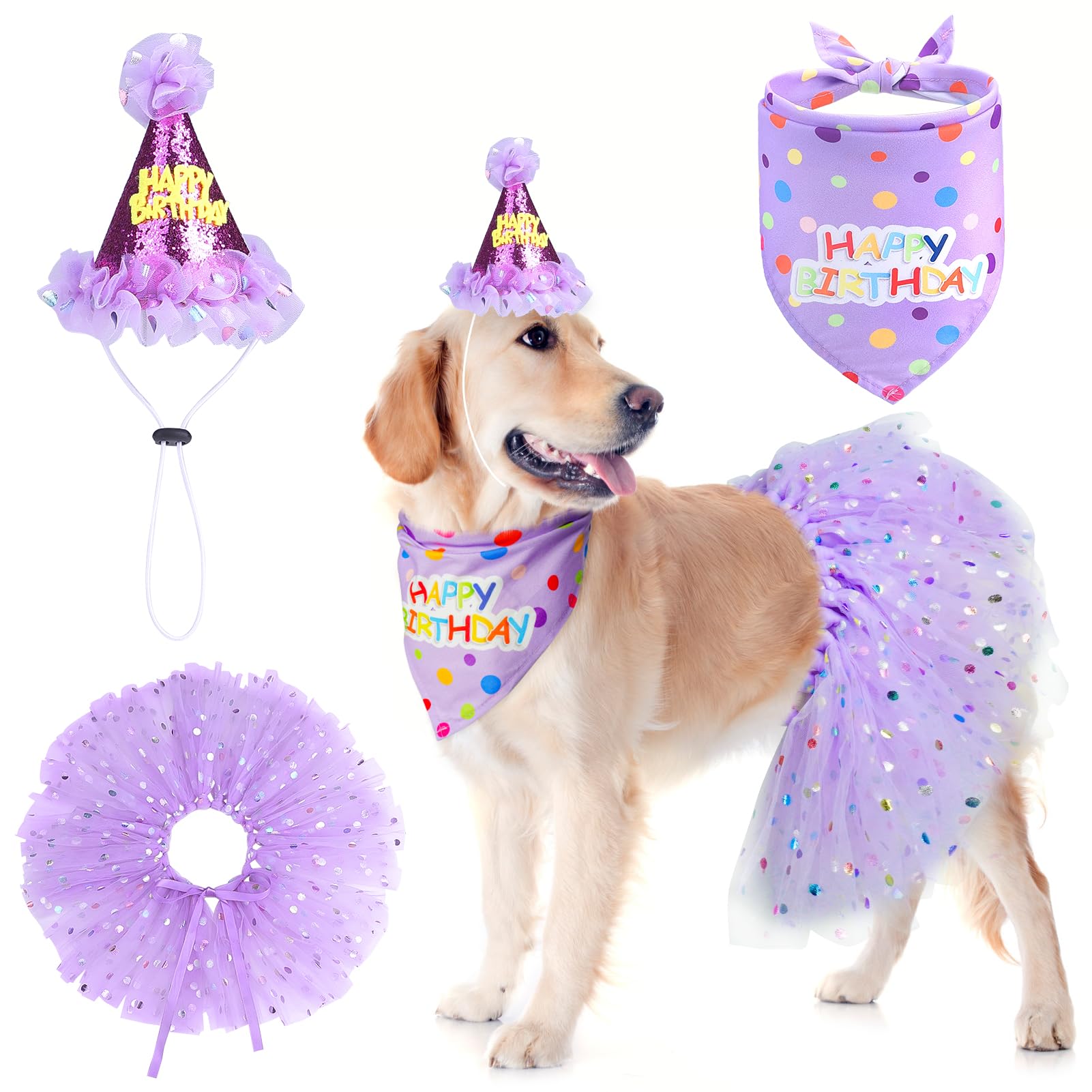 SCENEREAL Dog Birthday Bandana with Hat and Dress Girl Set, Large Dog –  Petocart