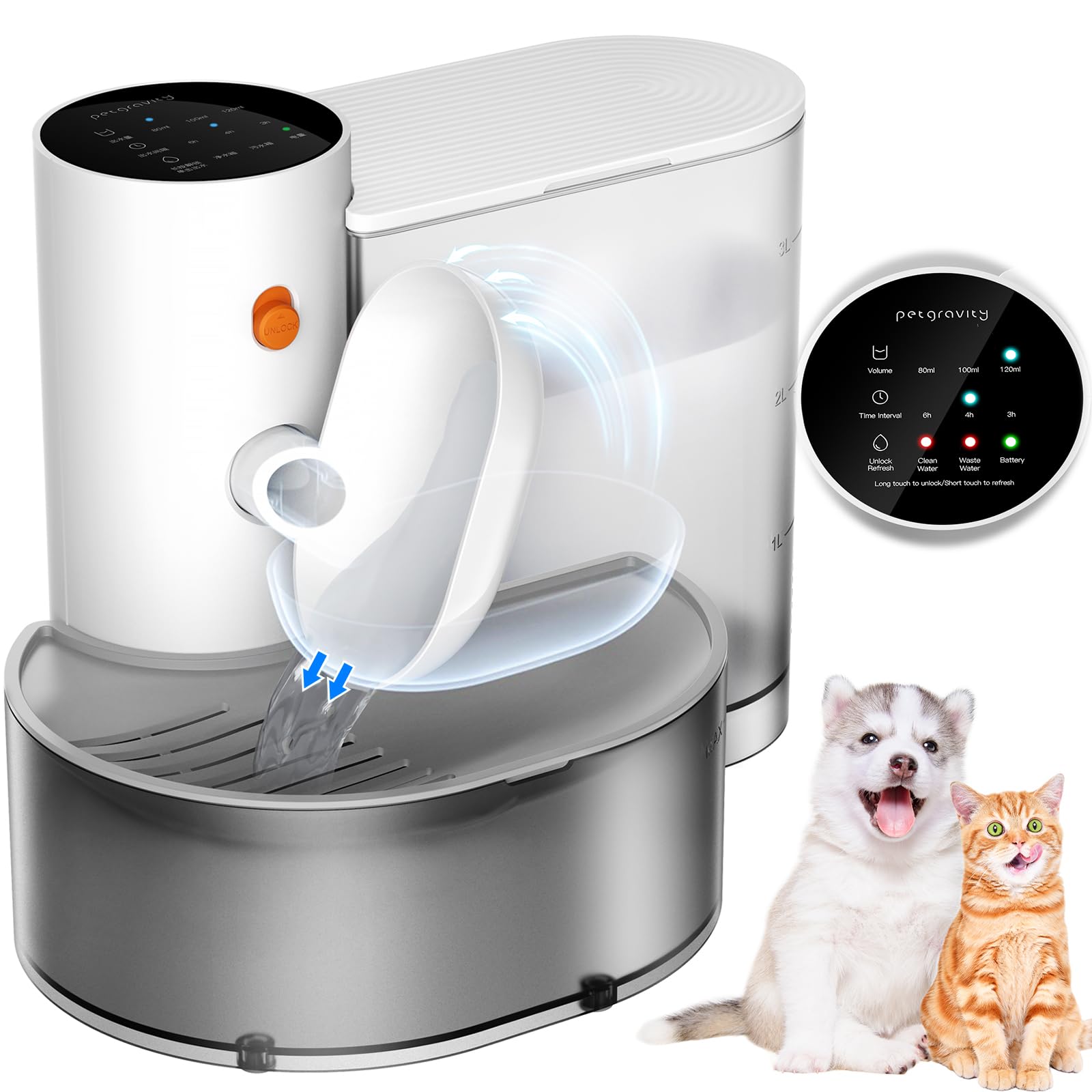 Aiersa Smart Pet Water Fountain, Automatic Pet Water Fountain No Filter Needed, Filterless Cat Water Fountain, Self-Cleaning Cat