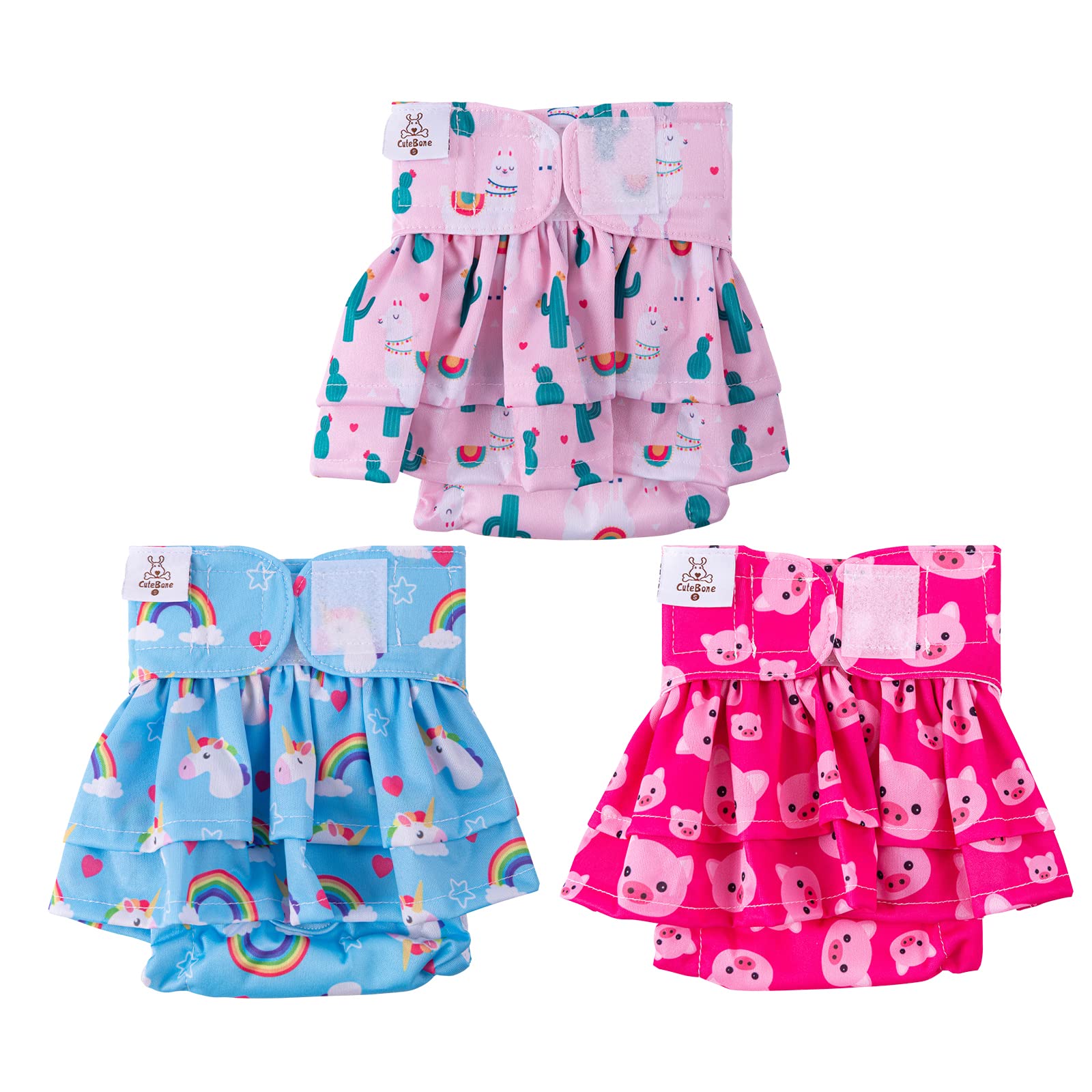 Cutebone Female Dog Diapers With Skirts 3 Pack Reusable Puppy Dresses Pants For Heat Cycle Period Qbd01M