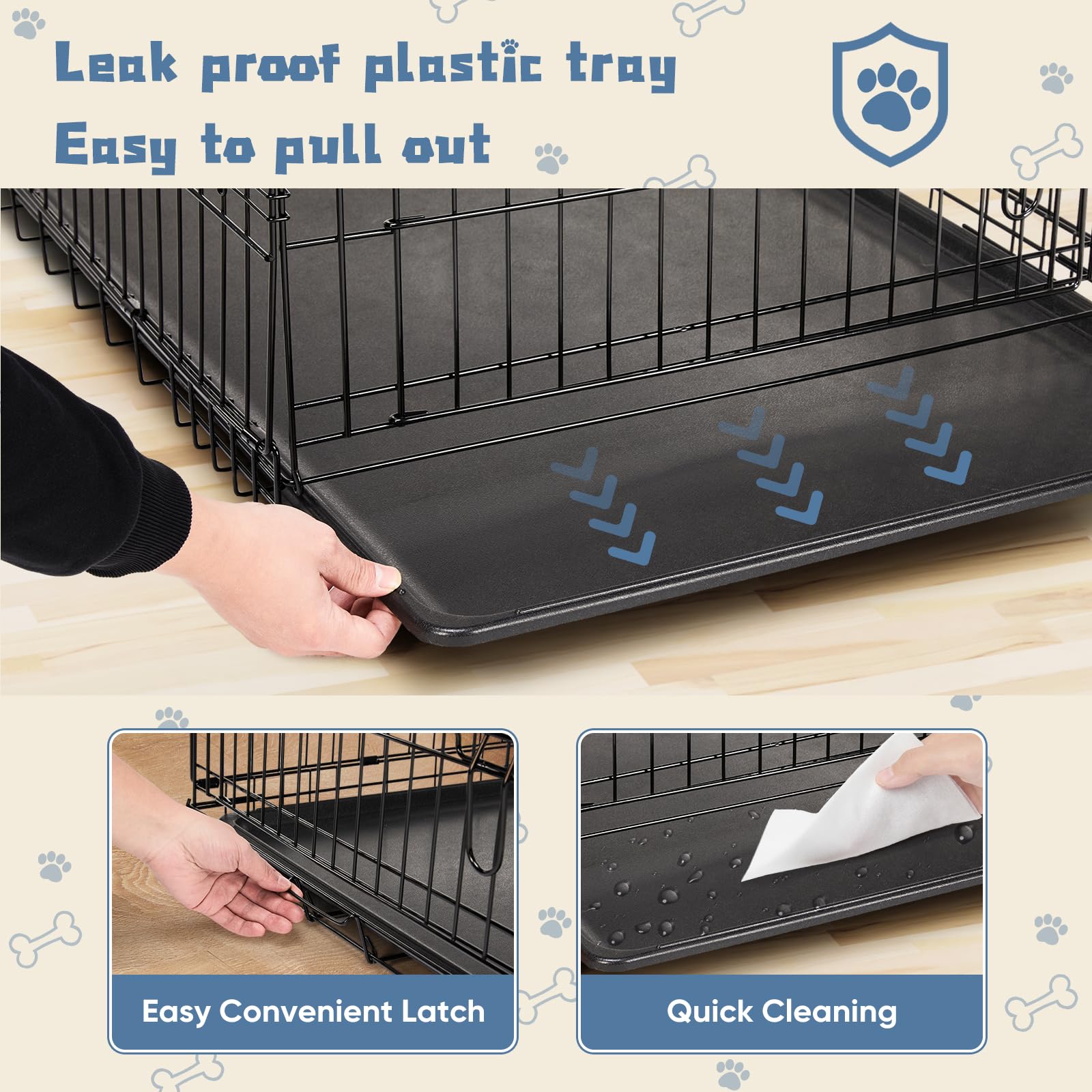 Dumos Dog Crate, 24 Inch Medium Single Door Dog Cage With Divider Panel And Plastic Leak-Proof Pan Tray, Folding Metal Wire Pet
