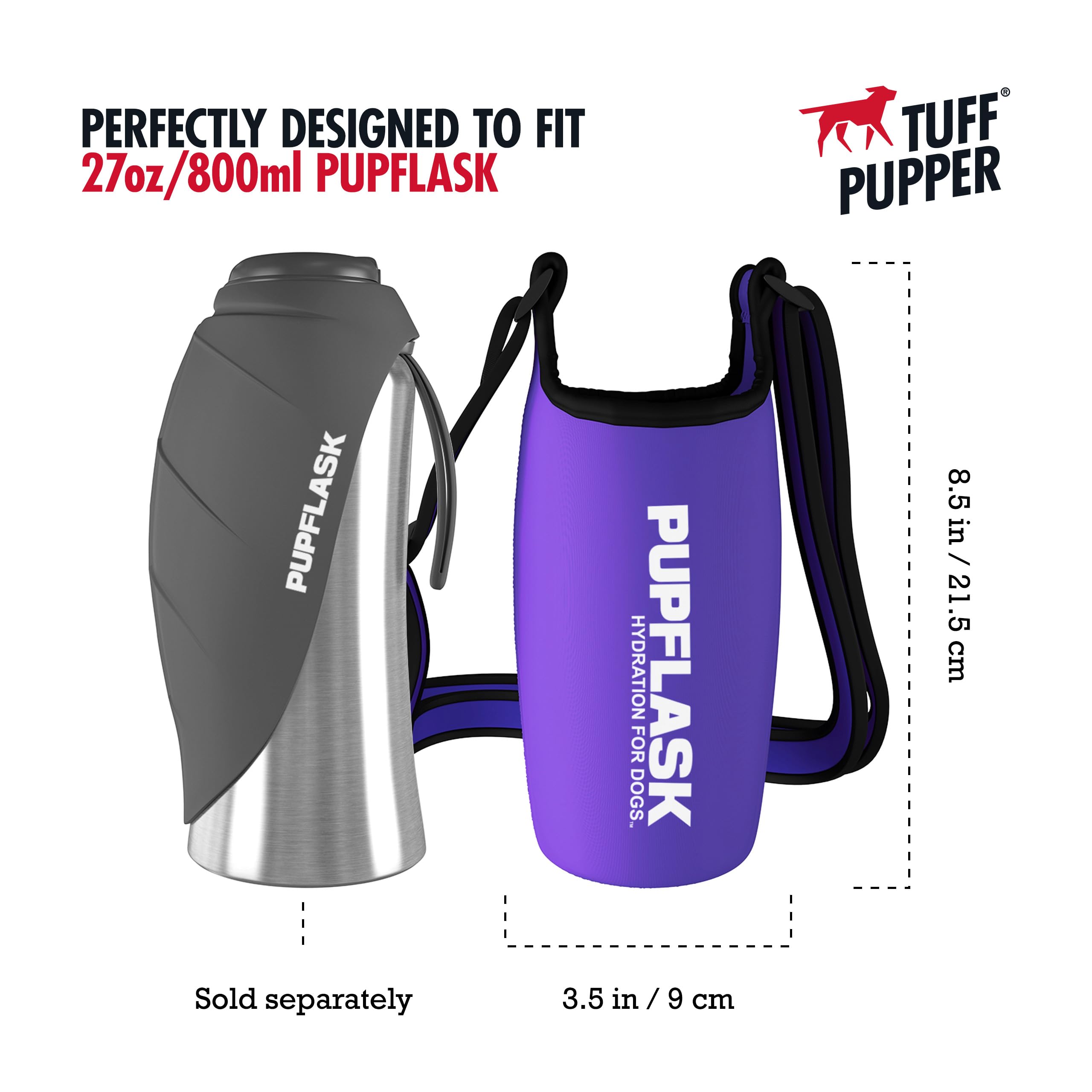 Tuff Pupper PupFlask 27 OZ Insulated Neoprene Dog Water Bottle Holder Sling - Ultra Violet, Adjustable Strap for Travel, Walking, Hiking
