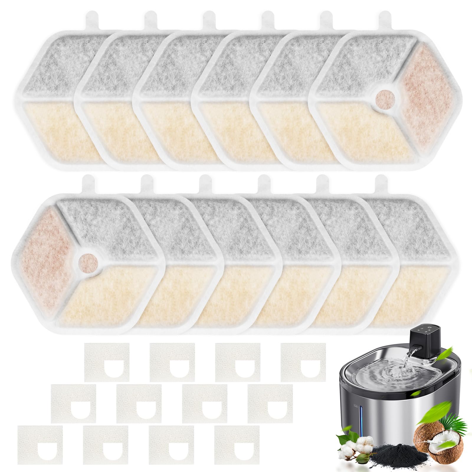 Ktnaid 12+12 Filter & Sponges For Smartoo 152Oz/4.5L Wireless Cat Water Fountain, Quadruple Filtration Cat Fountain Filter Repla