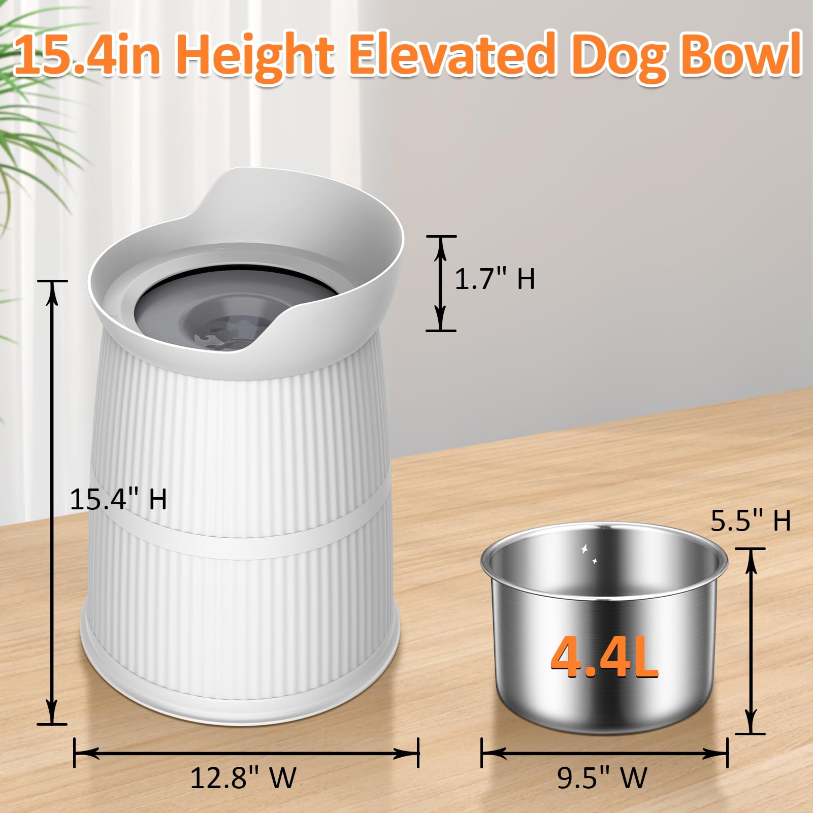 Elevated Dog Bowls For Large Dogs-[15.4-Inch High],4.4L No Spill Dog Water Bowl, Adjustable Raised Bowls,Stainless Steel Water B